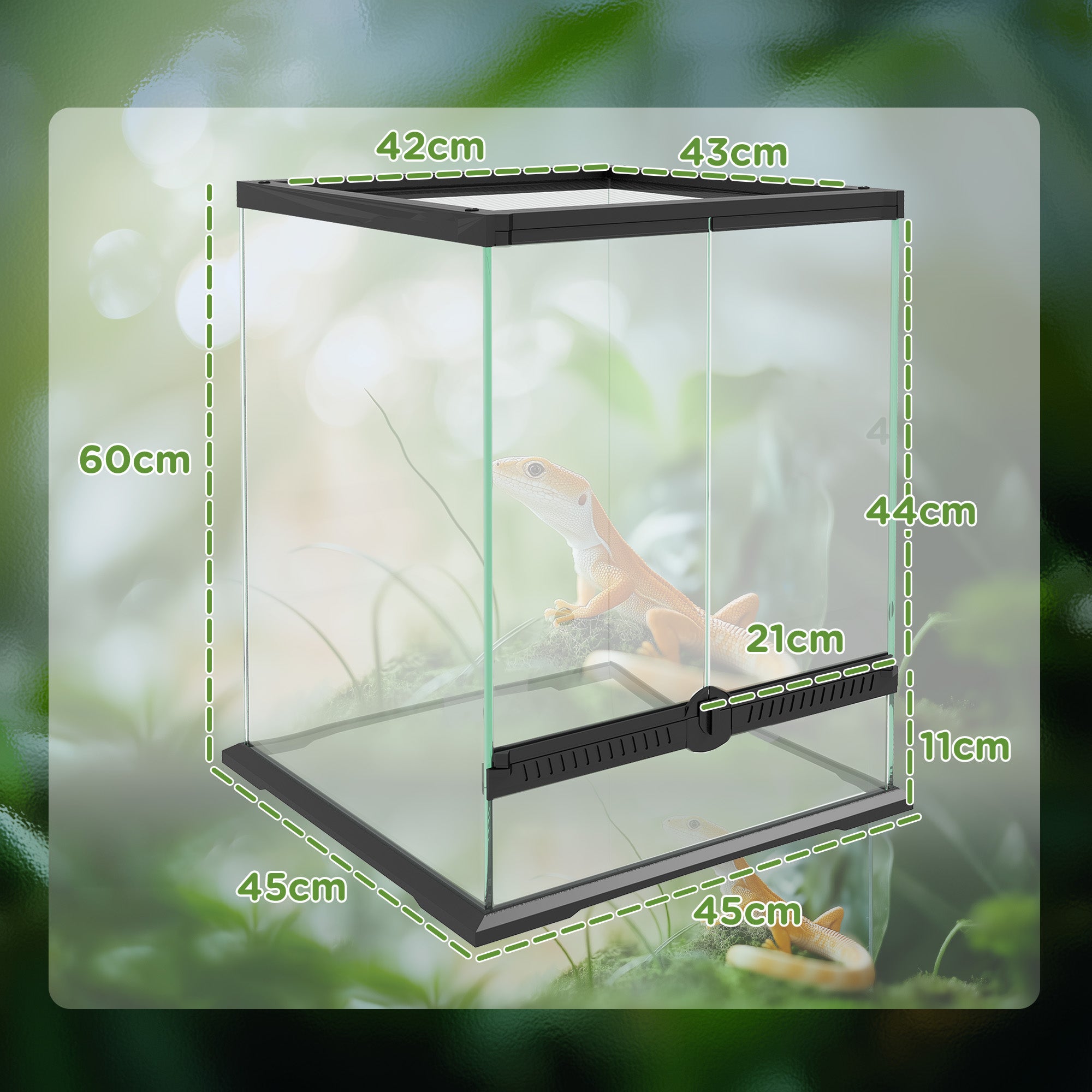 PawHut Terrarium, Glasgehäuse, verriegelbar, Kabelmanagement, 45x45x60cm, Schwarz
