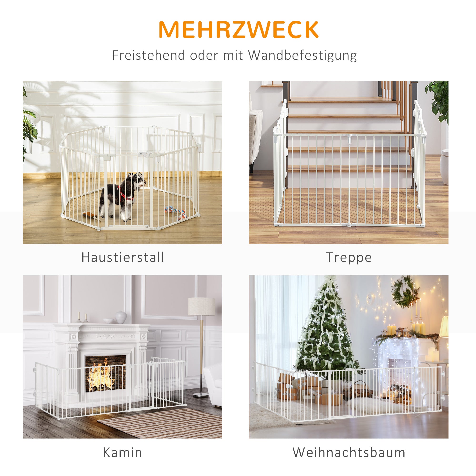 PawHut Welpenauslauf Freigehege für Hund Schutzgitter mit Tür Kaminschutzgitter flexible klappbar 8 Paneele je 60 x 76 cm Weiß