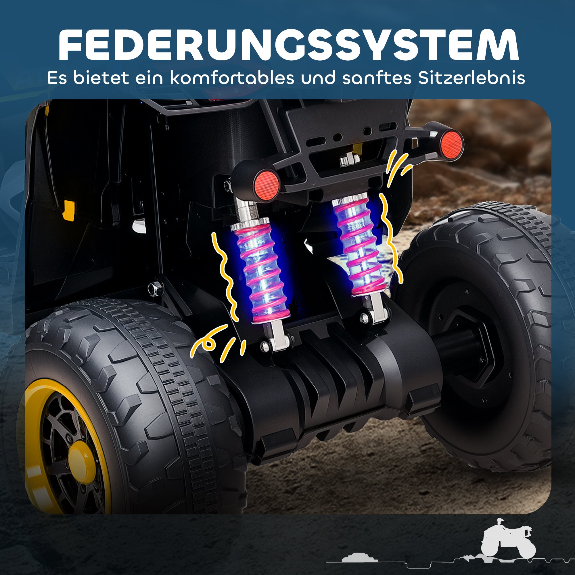 AIYAPLAY Elektroquad für Kinder, 3-6 km/h, LED-Scheinwerfer, Musik, USB, für 3-8 Jahre, Gelb