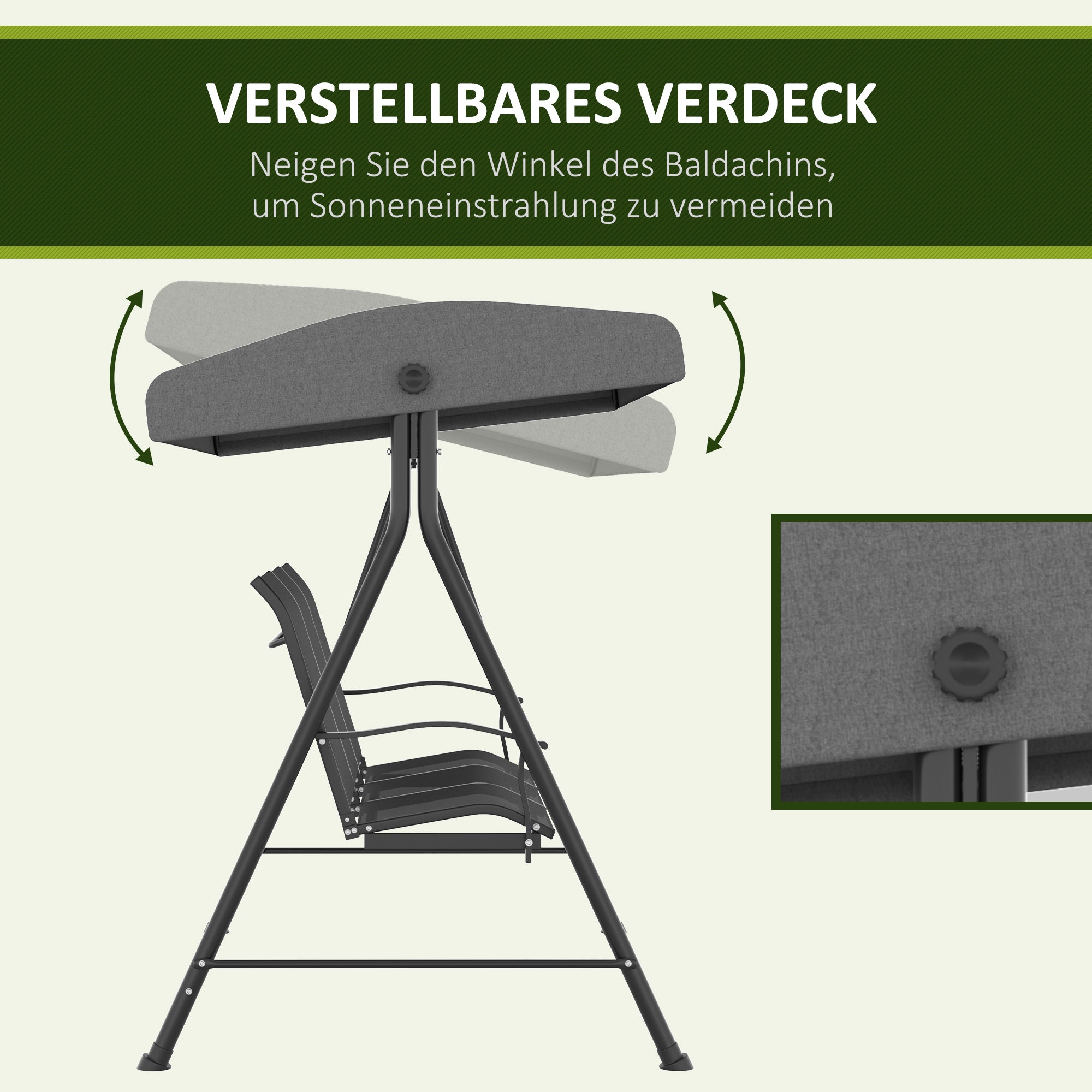 Outsunny Hollywoodschaukel, für 3 Personen, verstellbares Sonnendach, bis 240 kg, dunkelgrau, 195 x 118 x 170 cm