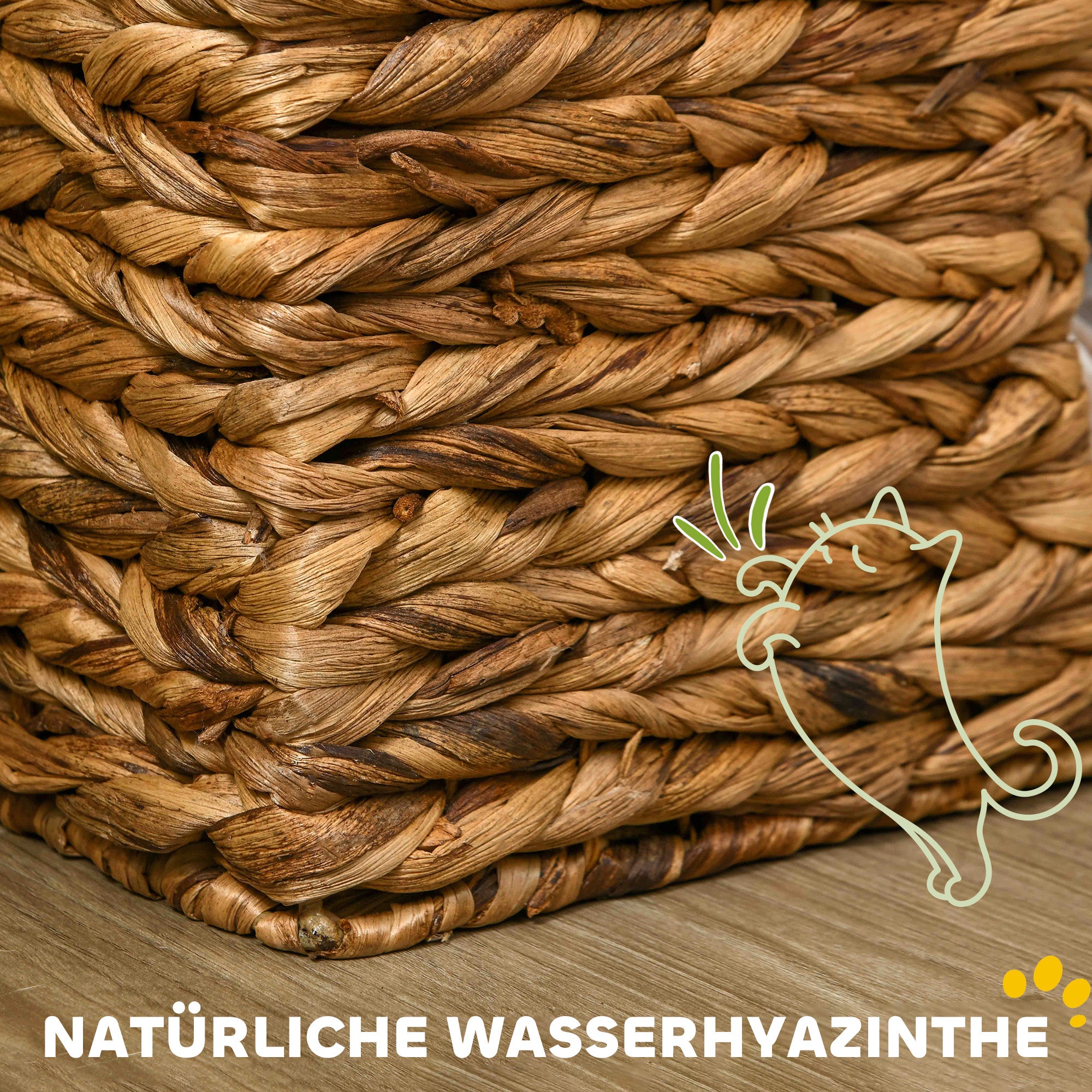 PawHut Katzenbaum mit Kratzturm, 3 Etagen, gepolsterte Kissen, Türöffnungen, Wasserhyazinthe, Hellbraun