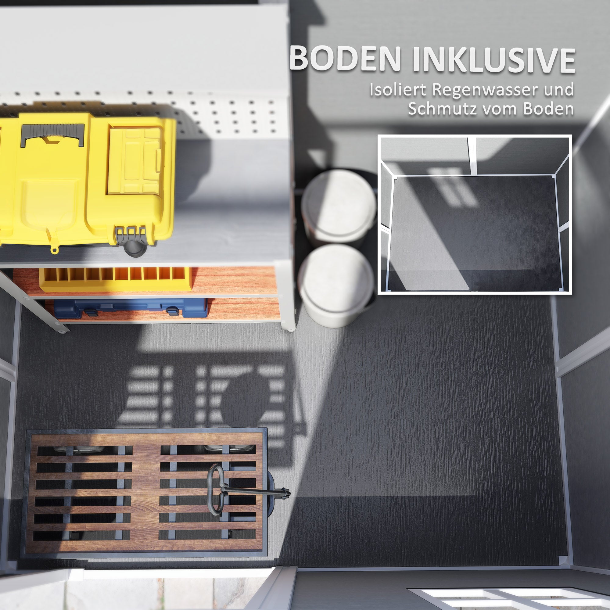 Outsunny Gartenhaus, Gartenschuppen mit Boden, Fenster, verschließbarer Tür, Kunststoff-Harz, wetterfest, Grau