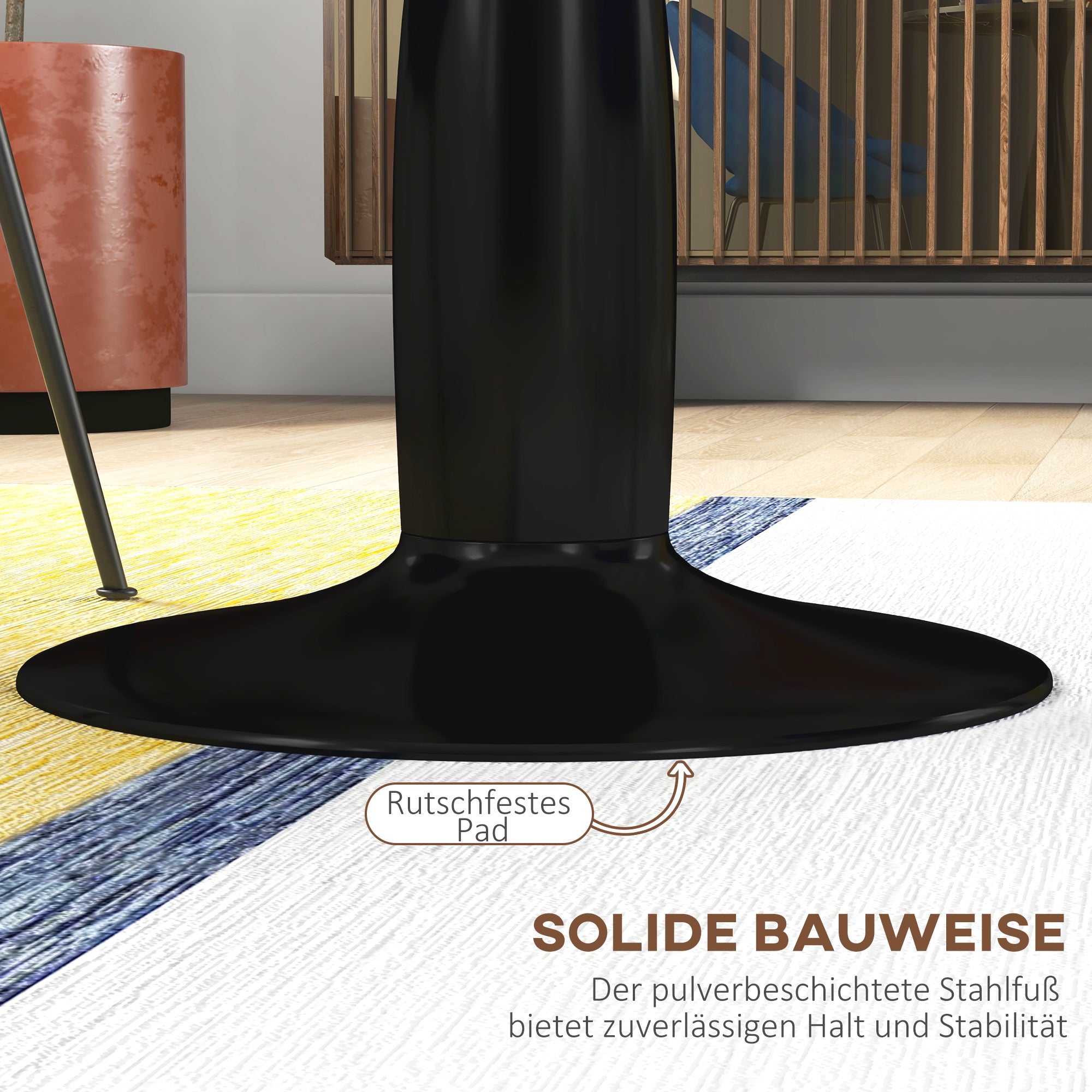 HOMCOM Runder Esstisch, pulverbeschichteter Stahl, MDF mit Melamin, rutschfeste Füße, 70 x 74 cm, Schwarz