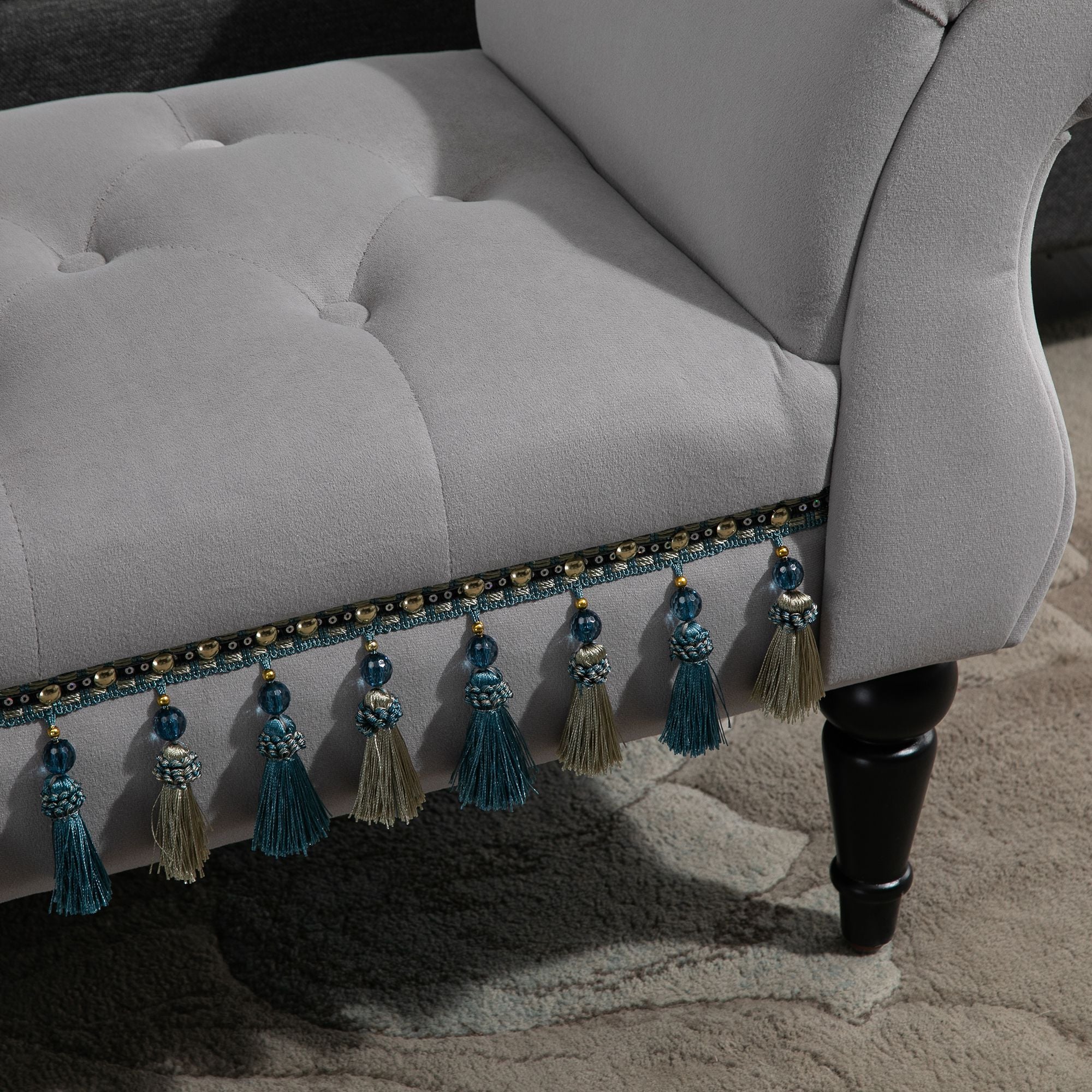 HOMCOM Sitzbank Polsterbank, Samtoptik, Luxus Bettbank mit Holzbeine, Flurbank für Schlafzimmer, bis 150 kg Belastbar, Hellgrau, 117 x 40 x 58 cm