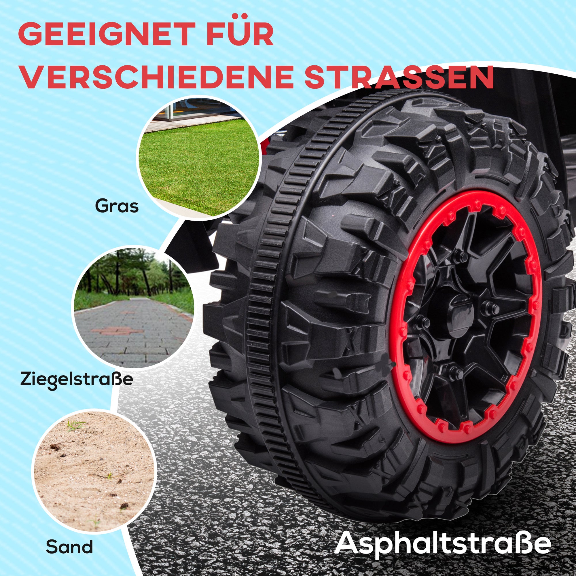 HOMCOM Elektro-Kinderquad, LED-Scheinwerfer, MP3-Player, Stoßdämpfer, ergonomischer Sitz, Rot+Schwarz