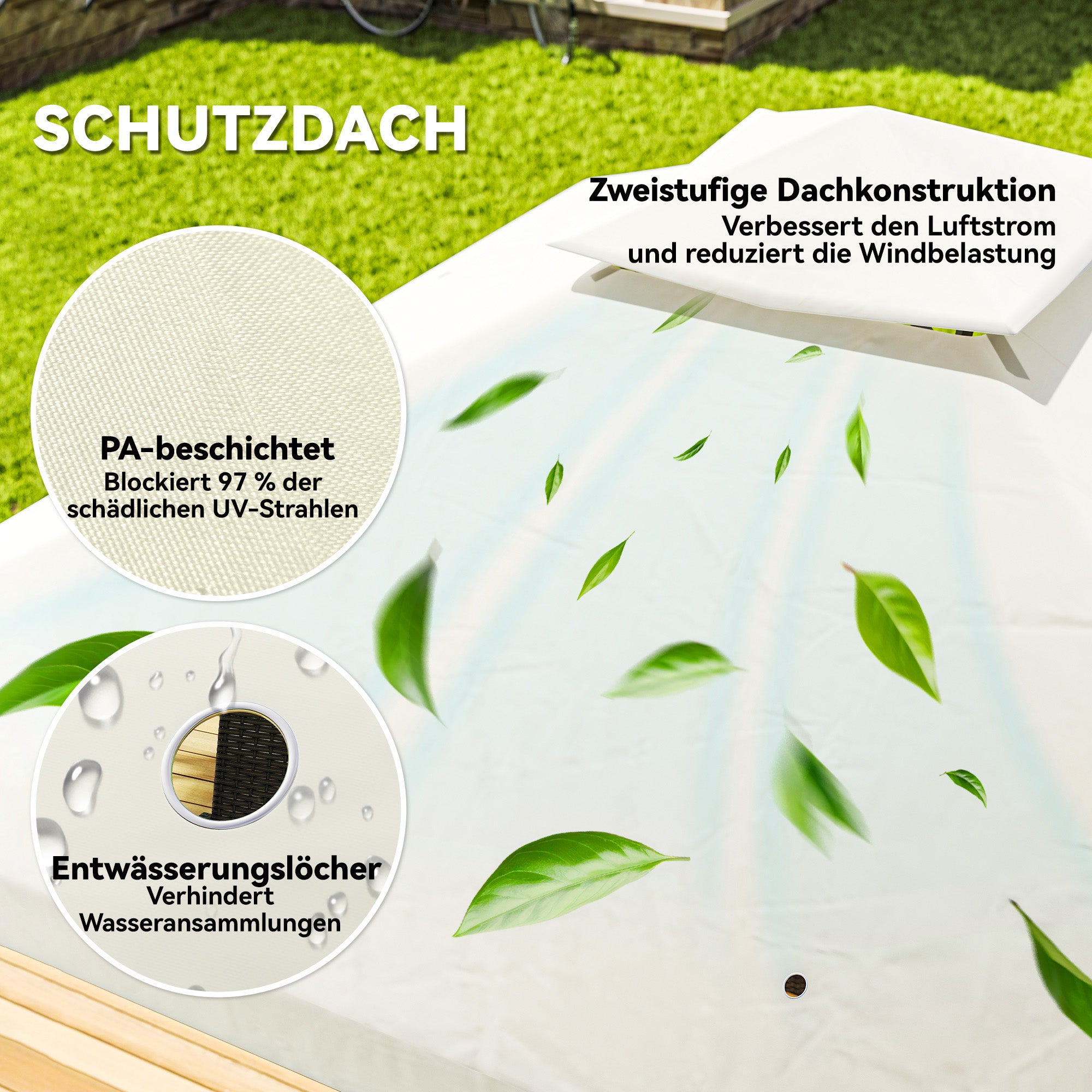 Outsunny 3 x 3 m Garten-Pavillon, 2-Stufen-Dach-Design, UV30+ Schutz, UV-beständig, Sonnenschutz, Metallrahmen, Cremeweiß