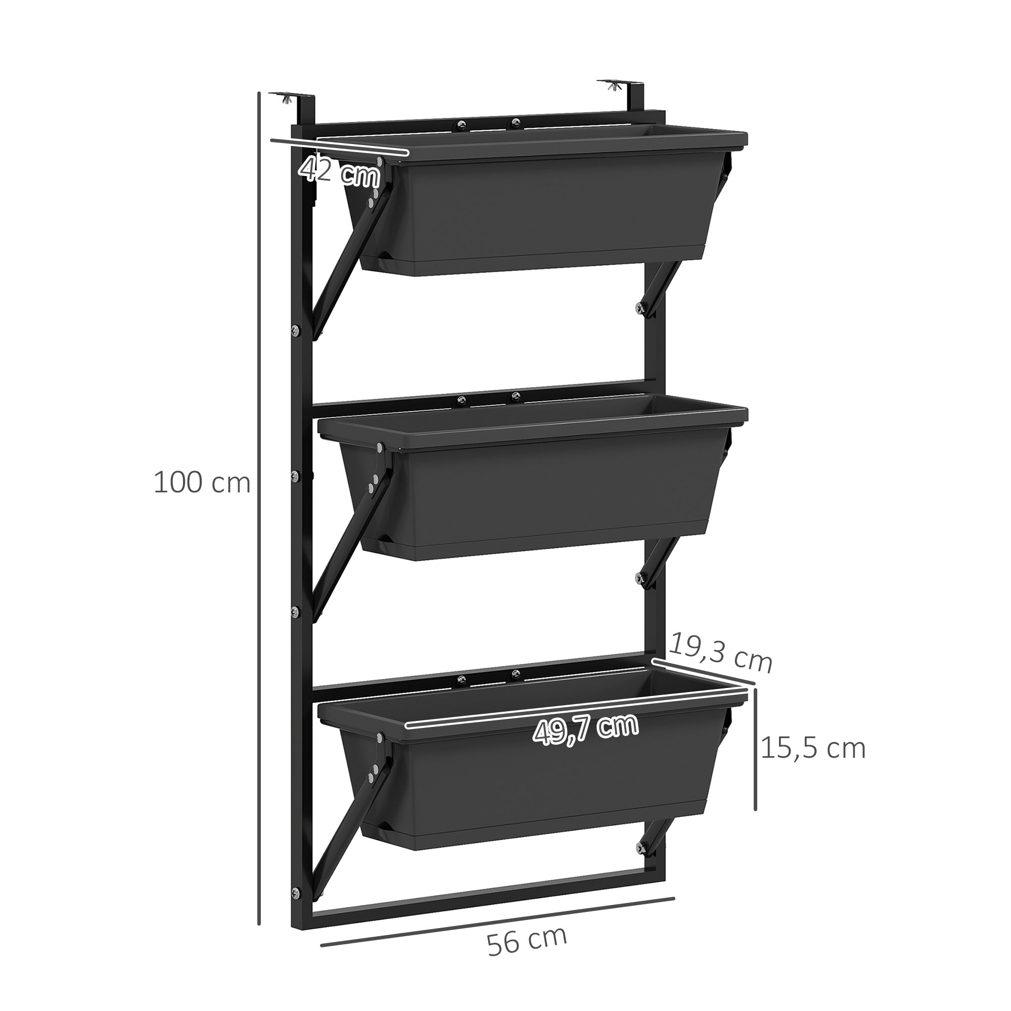 Outsunny er Set Blumentopf Pflanzkübel mit Löcher, 56x42 cm Pflanztöpfe, eckig Pflanztopf, Kunststoff Dunkelgrau
