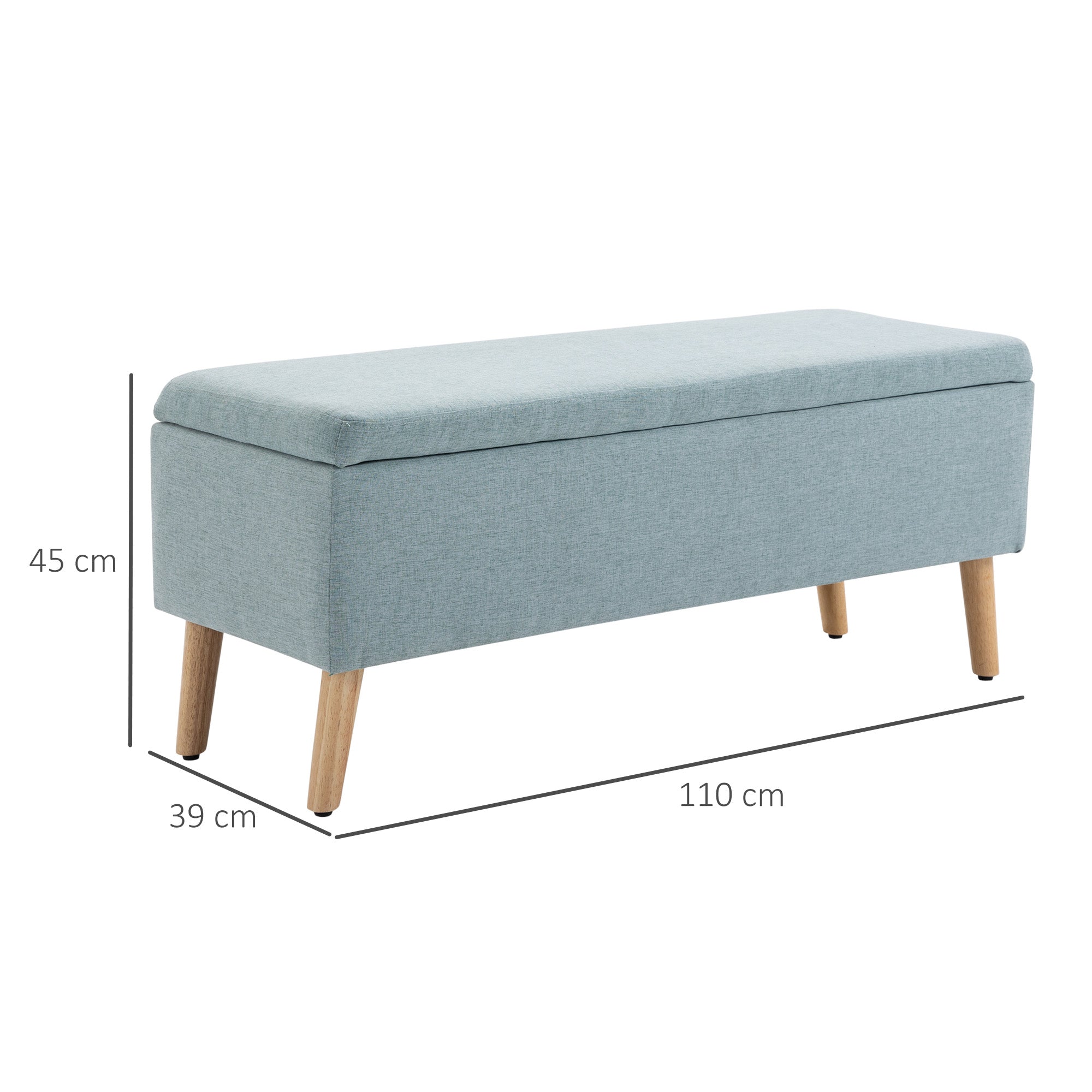 HOMCOM Sitzbank mit Stauraum Polsterbank mit Leinenoptik, Sitztruhe mit Holzbeine, Truhenbank für Wohnzimmer Schlafzimmer Flur 110 x 39 x 45 cm, Hellgrün