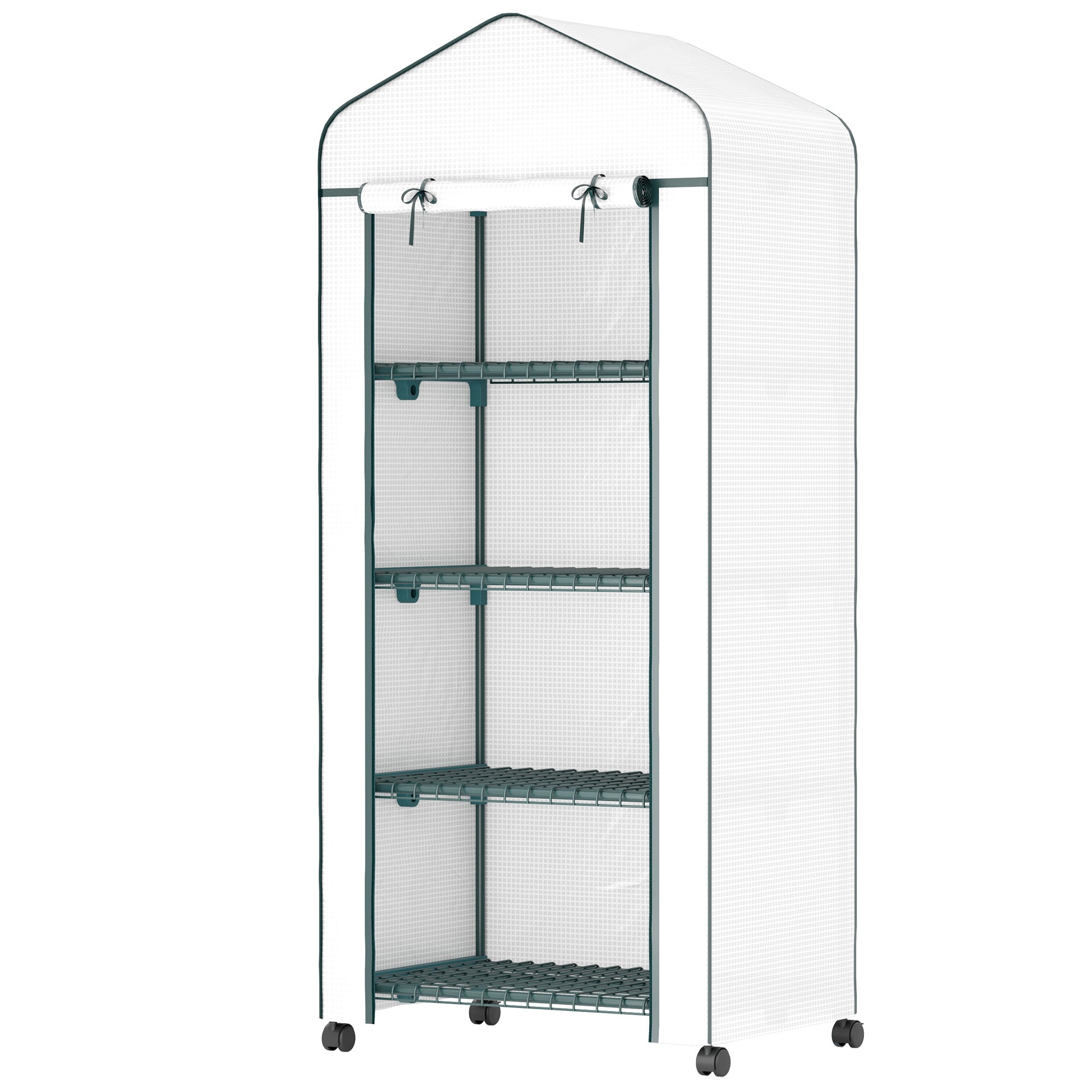 Outsunny Folien-Gewächshaus, Treibhaus, Mini-Gewächshaus, Pflanzenhaus, Frühbeet, 4 Regalfächer, 69 x 50 x 165 cm, Weiß