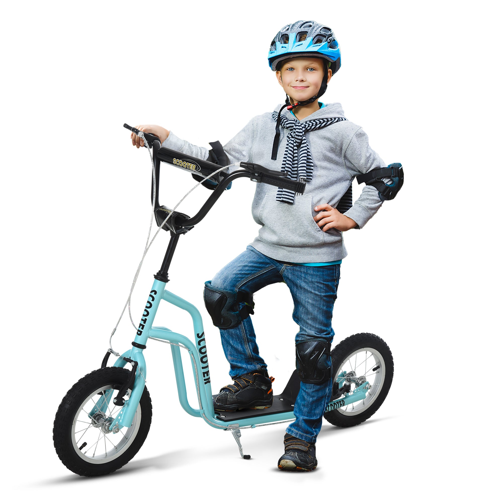 HOMCOM Kinderroller Lenker Verstellbar Scooter Tretroller Cityroller Kinder Roller Kickboard mit Luftreifen 12 Zoll ab 5 Jahre Blau 120 x 58 x 75-80 cm