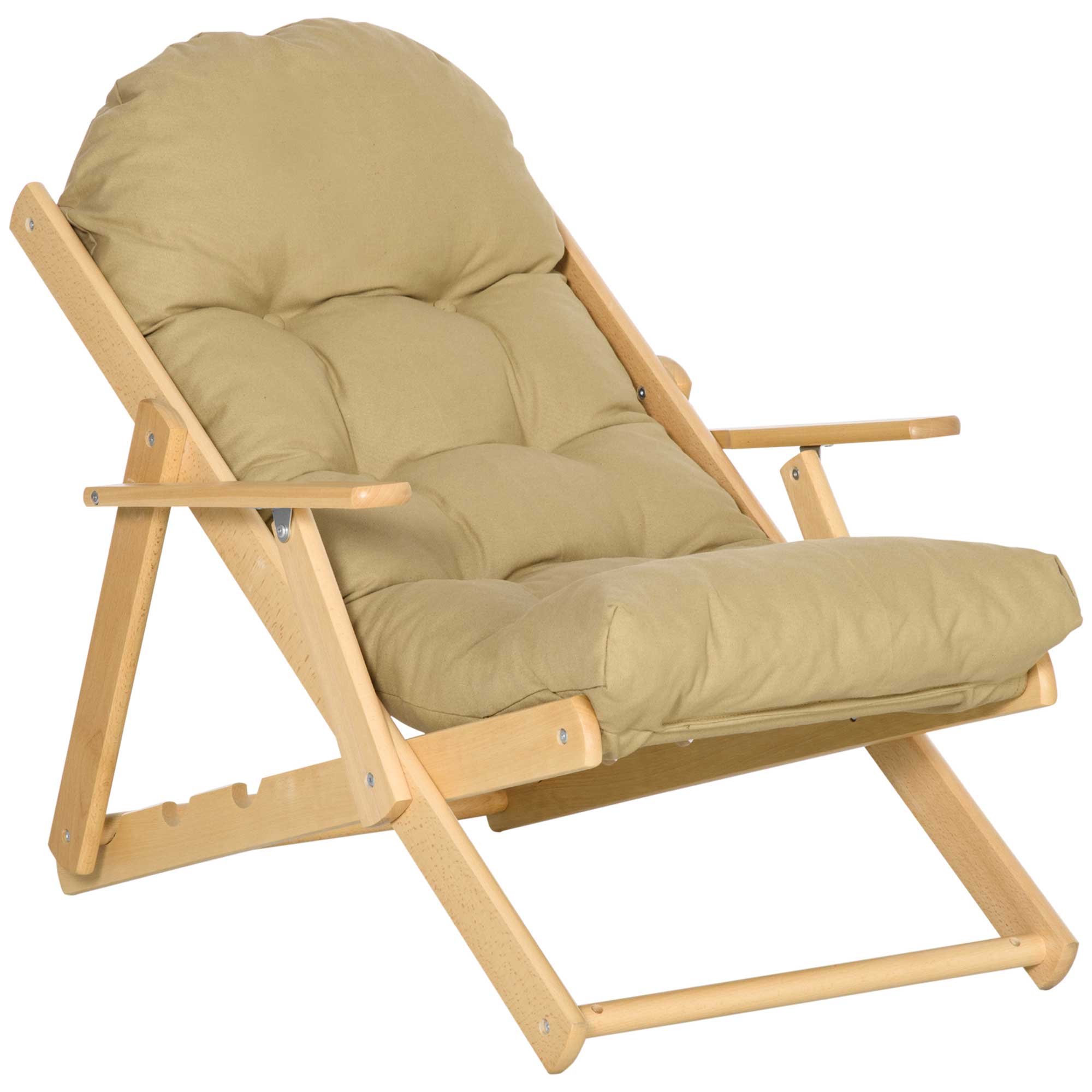 HOMCOM Klappbarer Relaxsessel aus Buchenholz, Braun