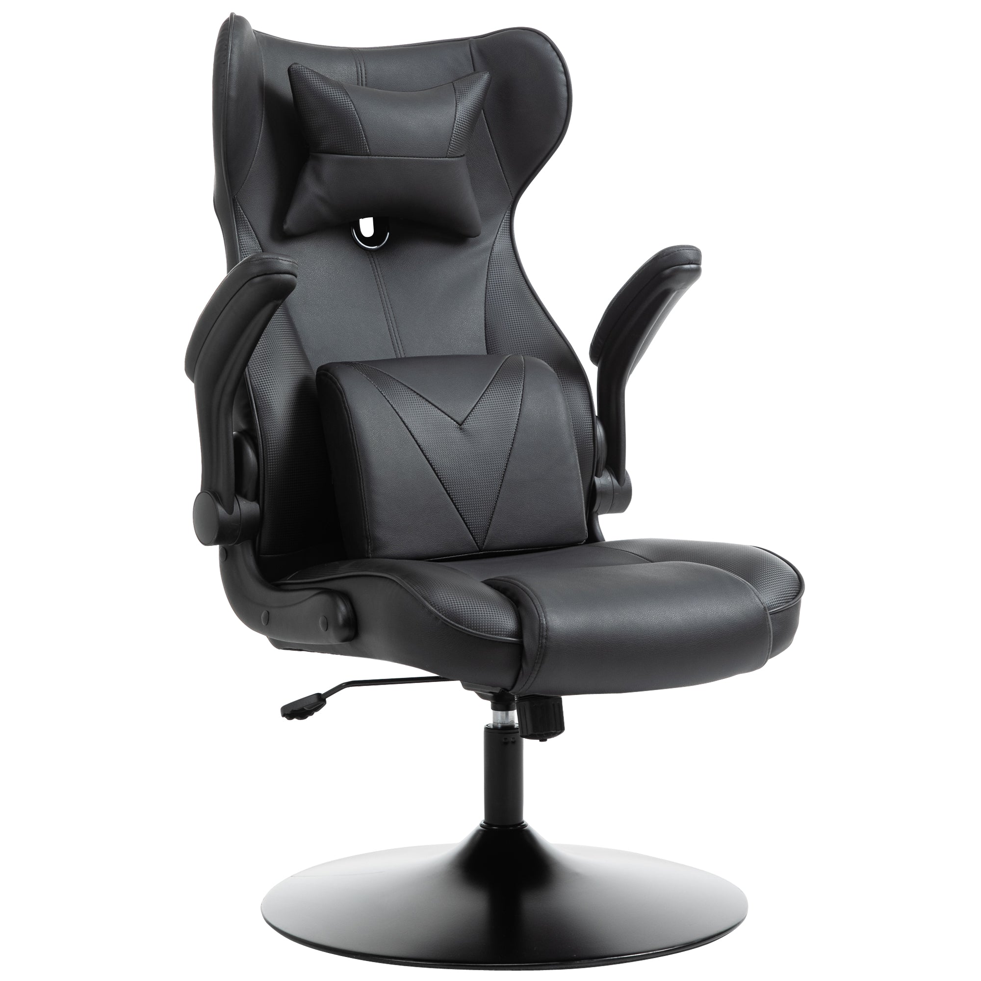 Vinsetto Gaming-Stuhl, Wippfunktion, Lendenkissen, höhenverstellbar, Kunstleder, 67x71x112 cm, Schwarz
