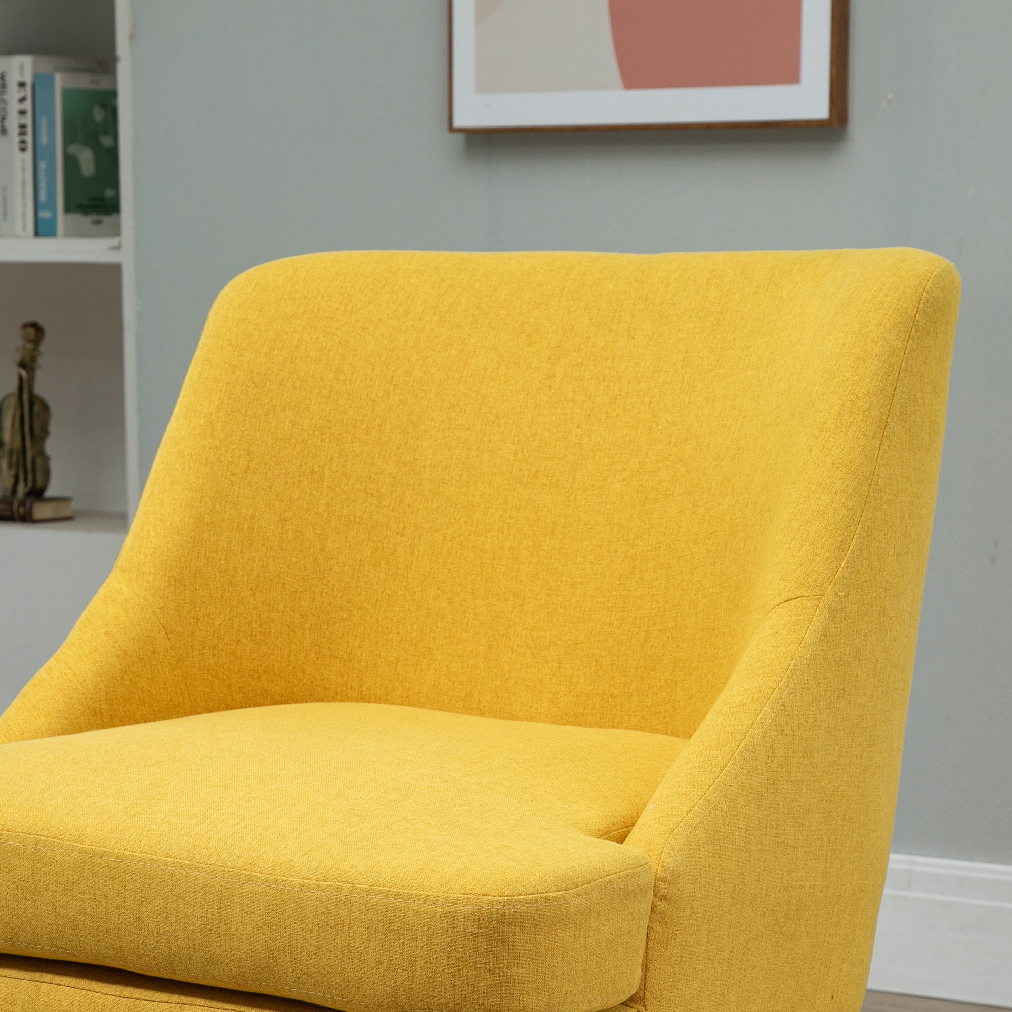 HOMCOM Sessel Loungesessel mit Leinenoptik, Armlehne, Gepolstert Relaxsessel mit Holzbeine, für Wohnzimmer, Schlafzimmer, Gelb