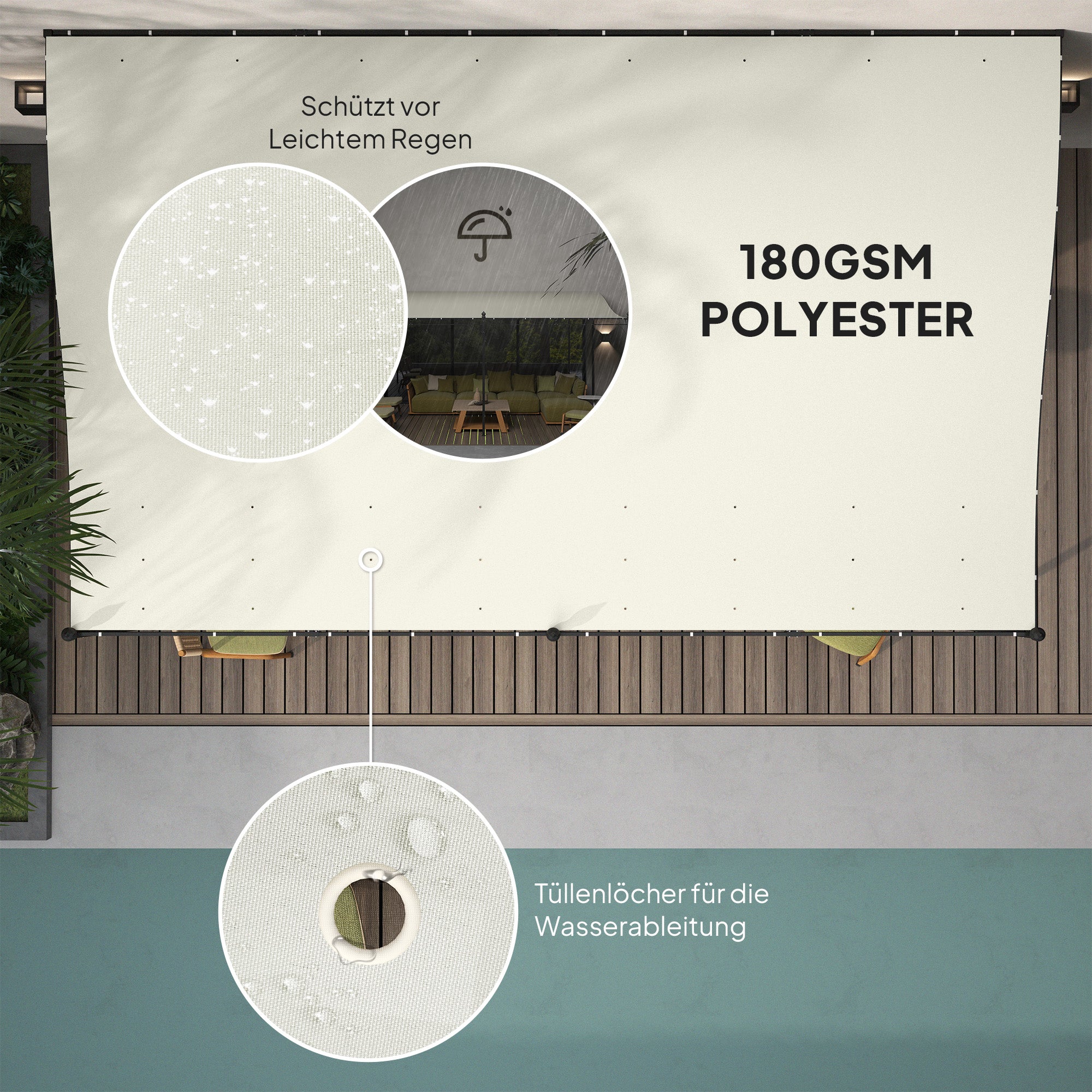 Outsunny 3 x 5 m Pergola, Flexibles Gartendach mit wasserfester Plane und Metallrahmen, Schattenspender, Cremeweiß