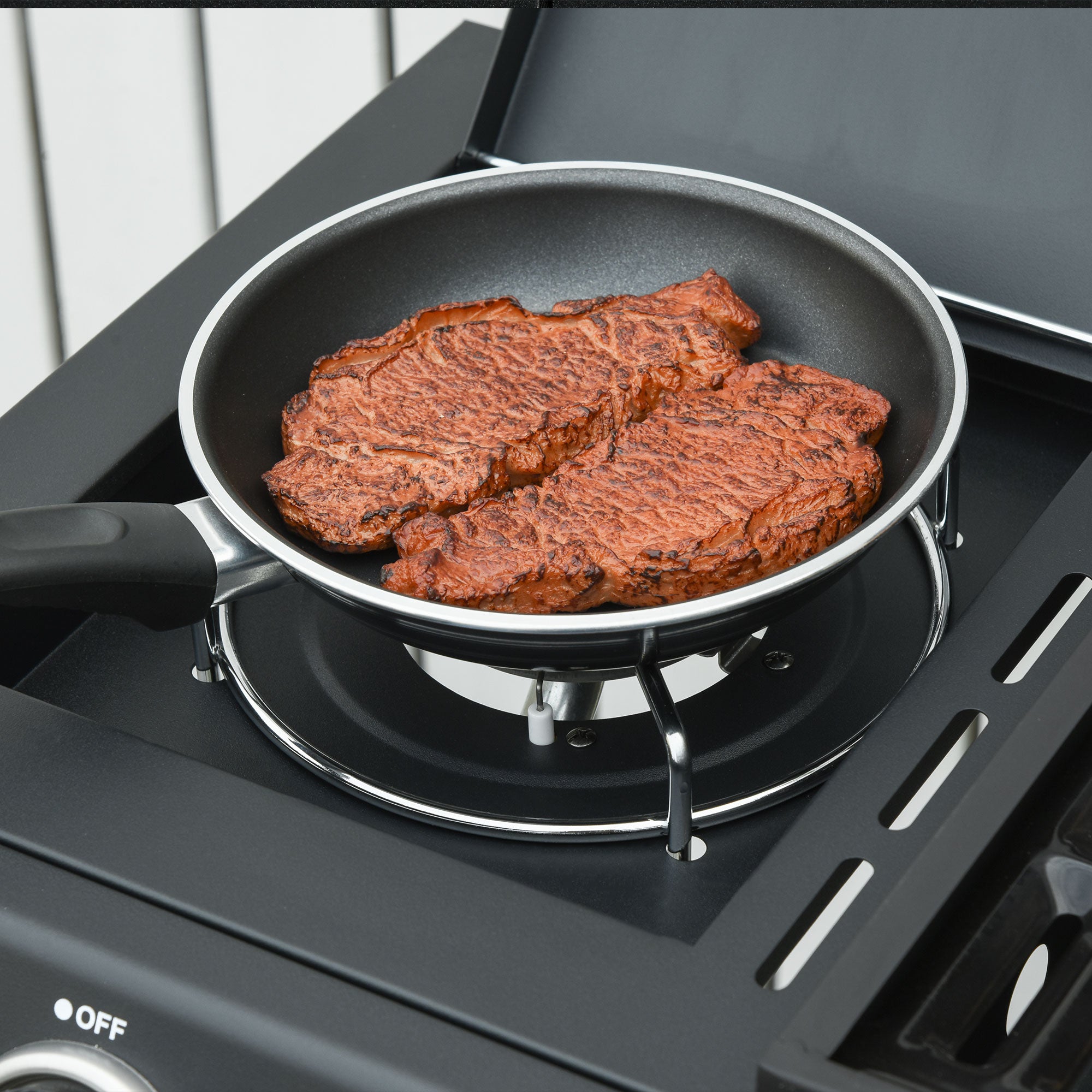 Outsunny Gasgrill mit 3 Hauptbrennern + 1 Seitenbrenner, Ablage, rostfreier Stahl, schwarz, 110 x 50 x 100 cm