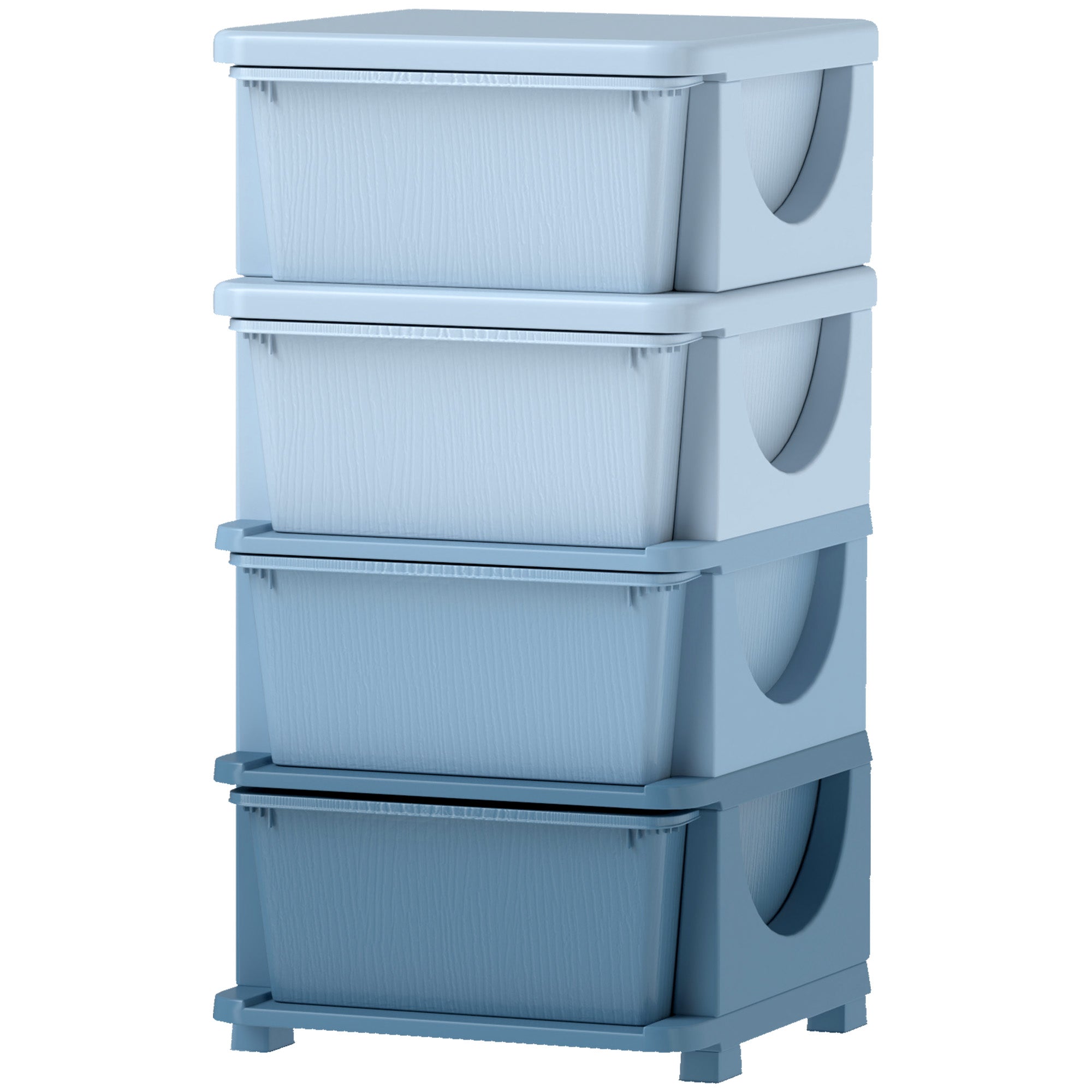 HOMCOM Aufbewahrungsboxen für Kinder, 4 Schubladen, abgerundete Kanten, erhöhtes Design, Kunststoff, Blau