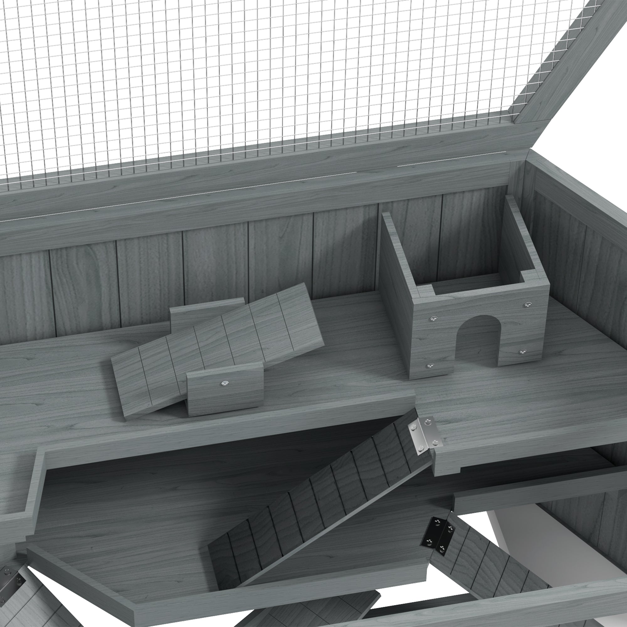 PawHut Hamsterkäfig, 3 Etagen, herausnehmbare Wanne, Holz/Metall, 115x60x55 cm