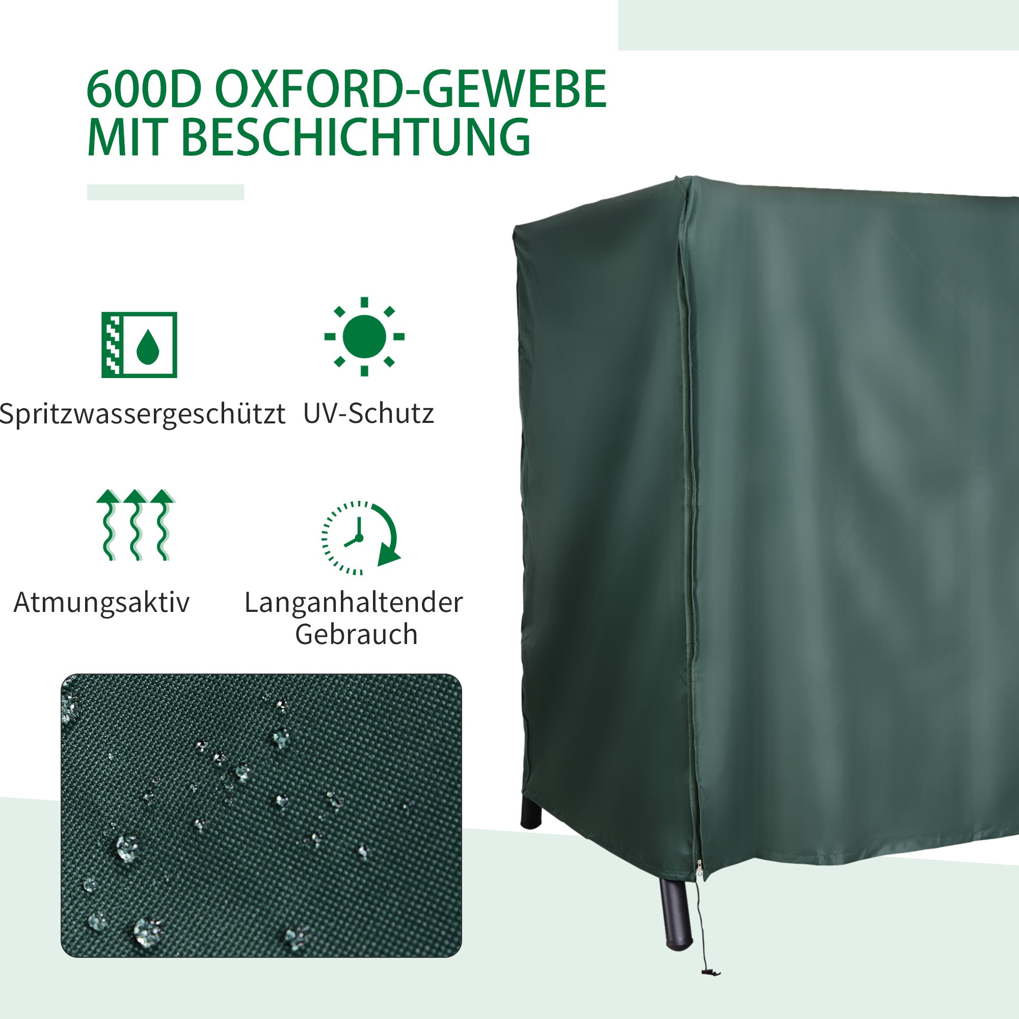 Outsunny Hollywoodschaukel Abdeckung 3 Sitzer, Wasserabweisend Winterfest Schutzhülle für Gartenschaukel, UV-Beständig Abdeckplane, Abdeckhaube, Reißfest 600D Oxford Gewebe, 205x124x164cm Dunkelgrün