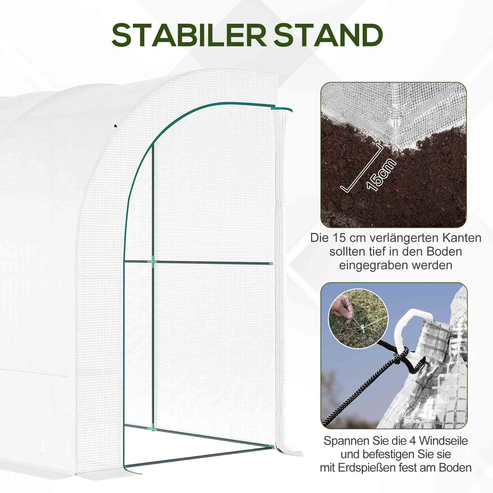 Outsunny Gewächshaus, Gartengewächshaus mit Kunststoff-Abdeckung, UV-beständig, 3 Etagen, Reißverschlusstüren, Weiß