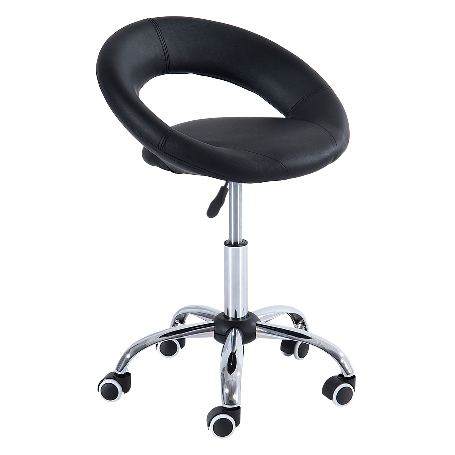 HOMCOM Rollhocker Arbeitshocker Drehhocker Bürostuhl höhenverstellbar, PU+Metall, Schwarz, 50 x 54 x (66-78) cm