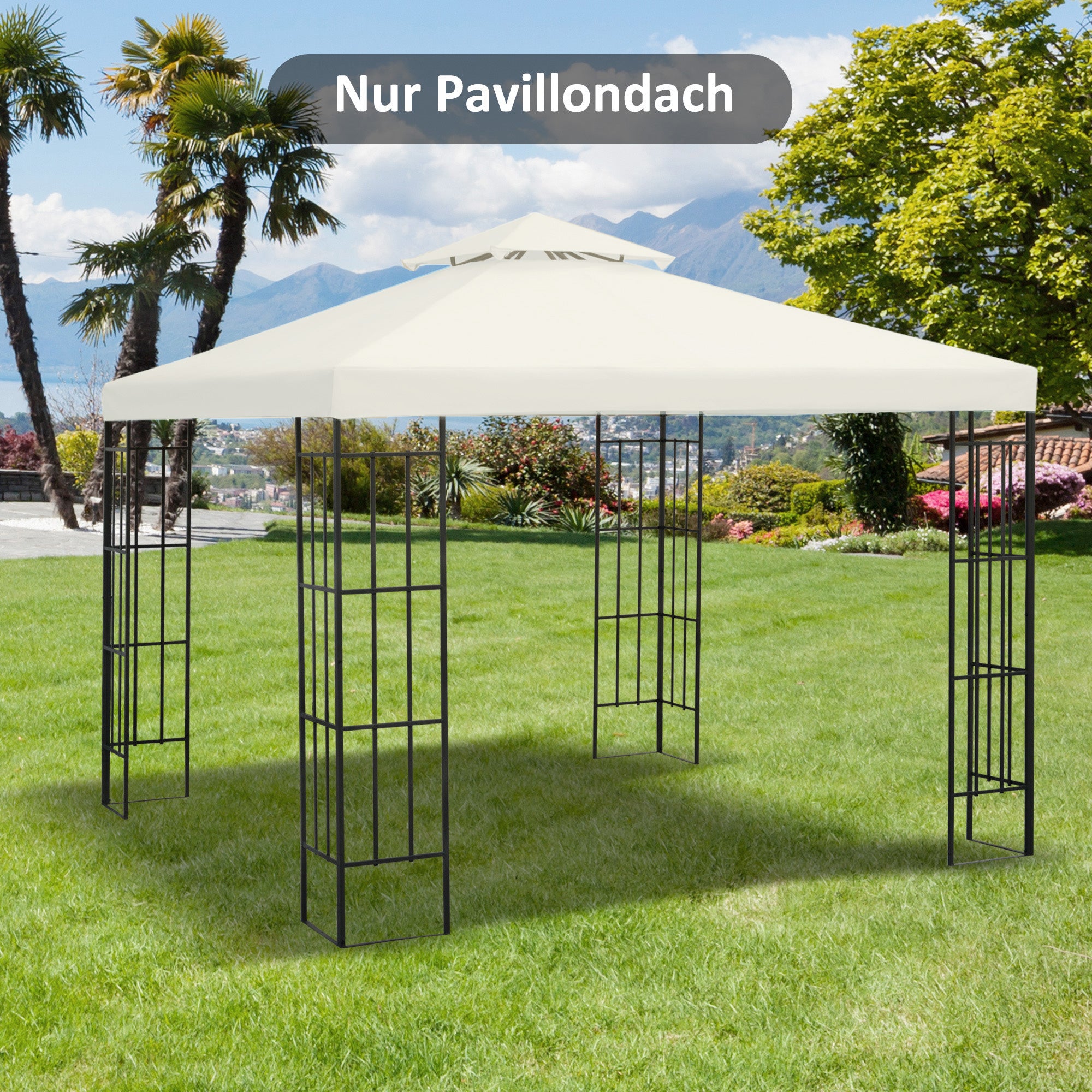 Outsunny Ersatzdach für Pavillon 3x3m wasserabweisend Pavillondach für Metallpavillon Pavillon Ersatzdach Gartenpavillon Partyzelt Gartenzelt Polyester Cremeweiß