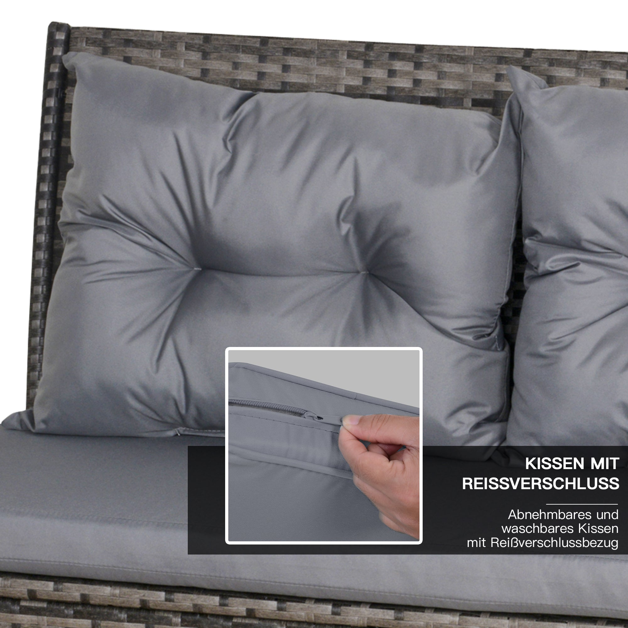 Outsunny Gartenmöbel-Set aus PE-Rattan, für 5 Personen, Rattan-Lounge-Set, abnehmbare Polster, Grau + Braun