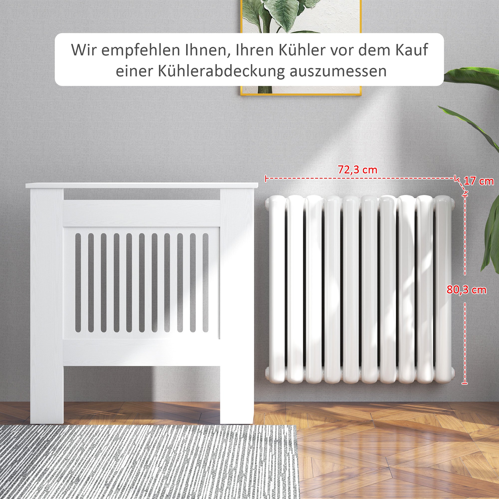 HOMCOM Heizkörperverkleidung, Heizungsabdeckung, 78 x 19 x 81cm, Heizkörper-Abdeckung für Schlafzimmer, Wohnzimmer, MDF, Weiß