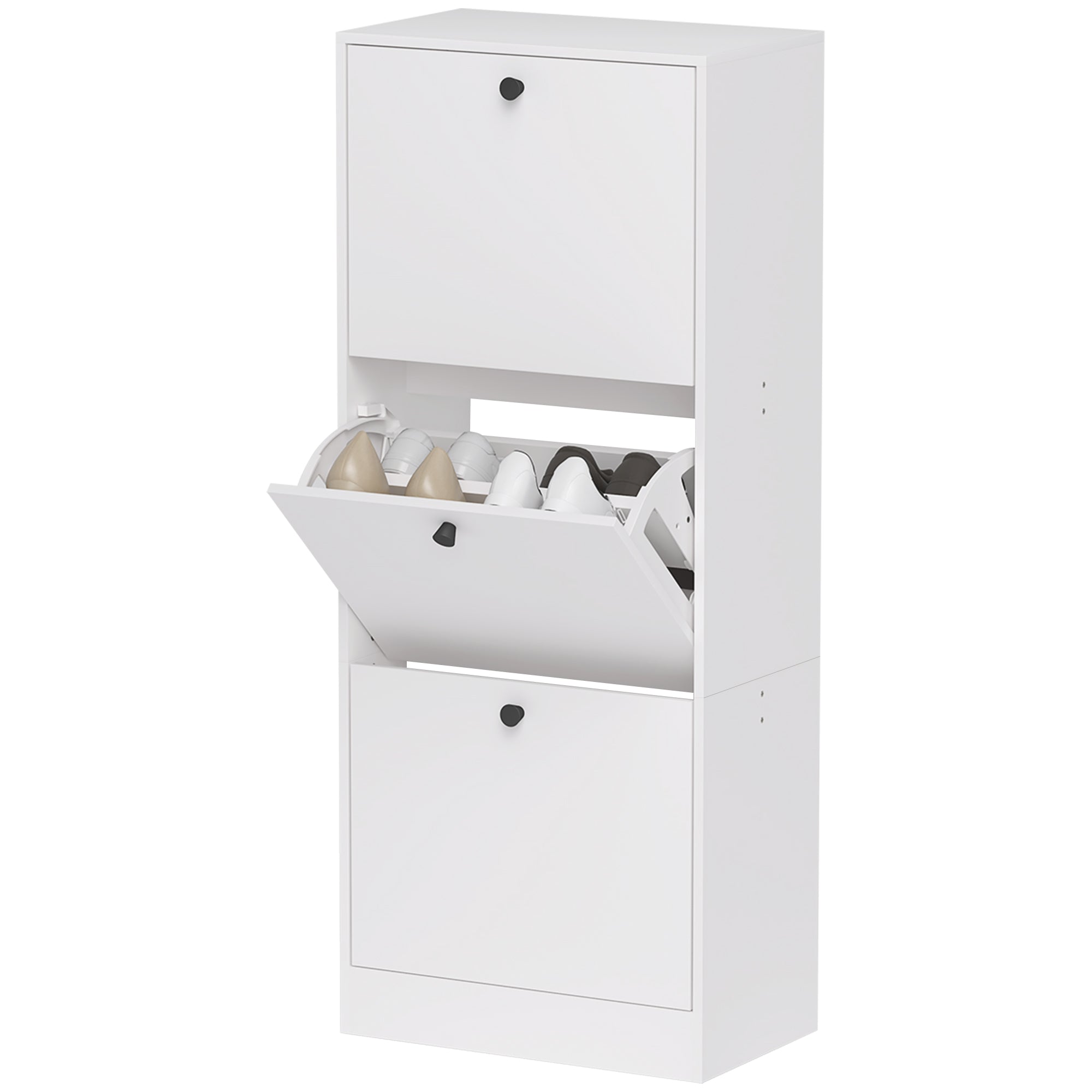 HOMCOM Schuhschrank, Schuhregal, 3 Klappfächer, verstellbar, Spanplatte, Weiß