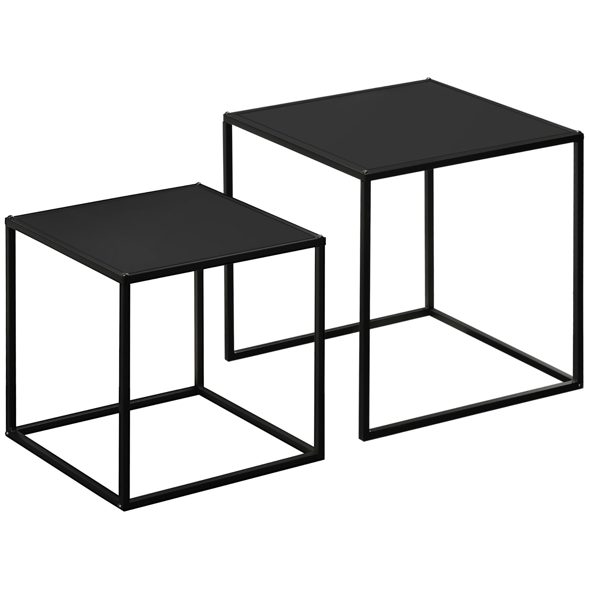 HOMCOM Beistelltisch, Couchtisch, Satztisch, 2er-Set, modernes Design, Stahlrahmen, schwarz, 40 x 40 x 40cm