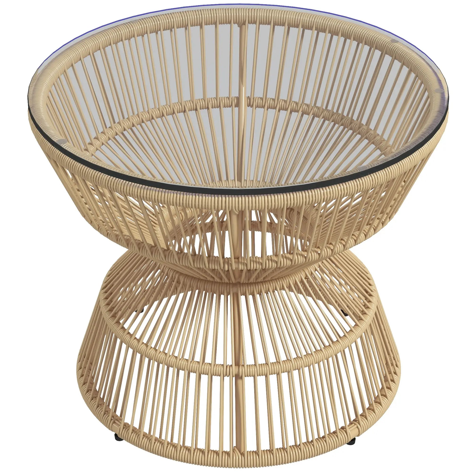 Outsunny Gartentisch Beistelltisch Boho-Stil Hartglas Rattan