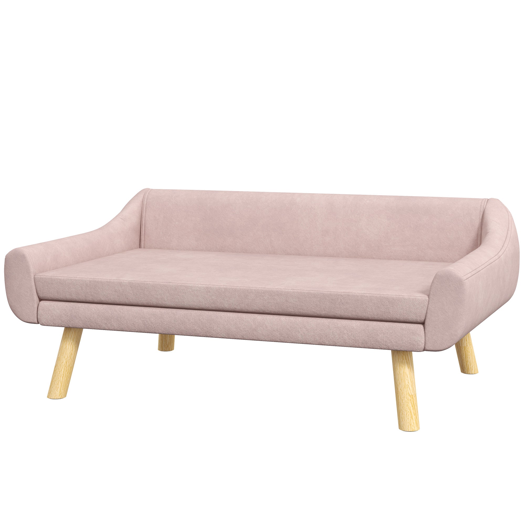 PawHut Haustiersofa Hundesofa, Skandidesign, abnehmbares Polster, Samtoptik, 102 cm x 58,5 cm x 42,5 cm, Rosa + Natur