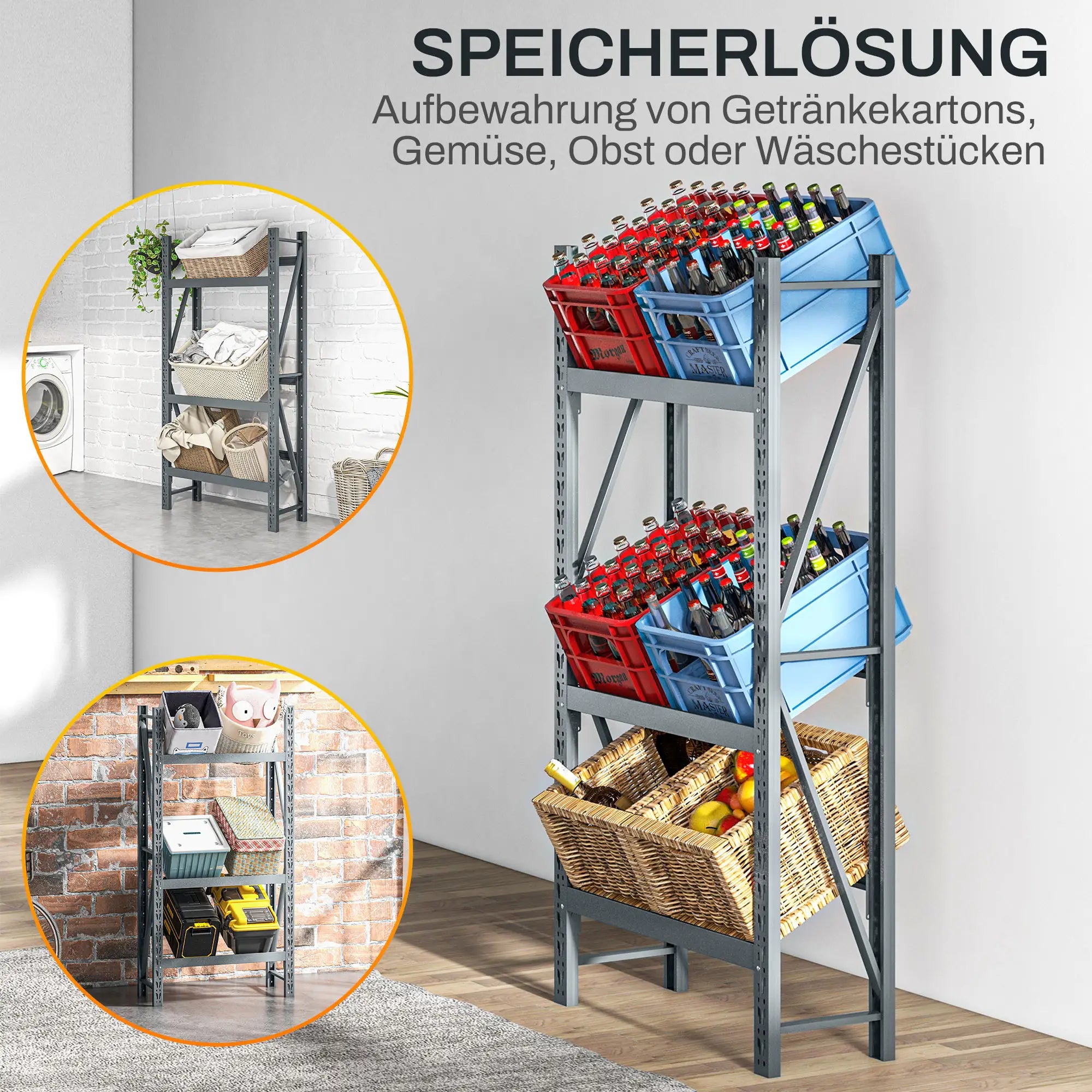 HOMCOM Getränkekistenregal für 6 Kisten – Stahl, 3 Ebenen, Grau