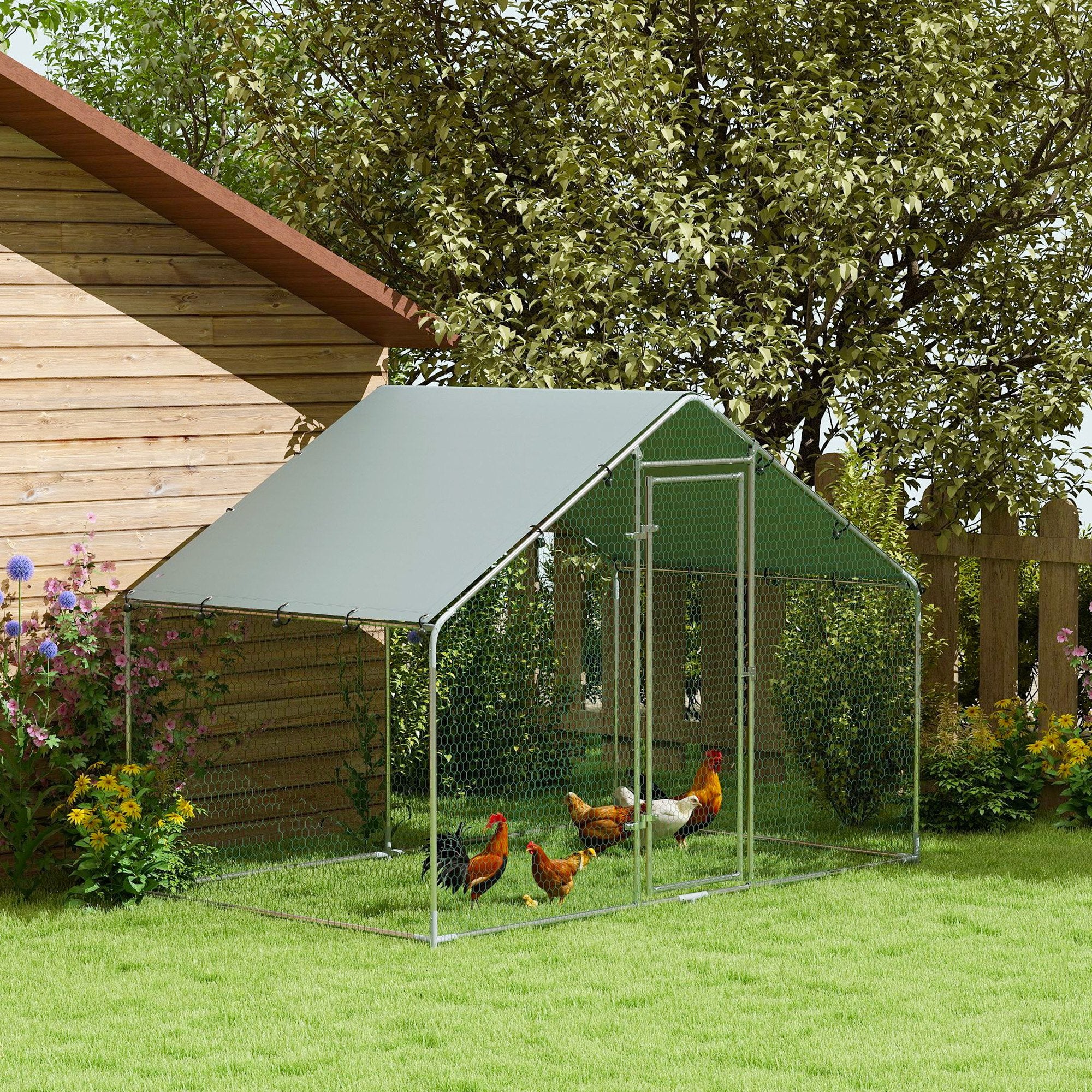 PawHut Hühnerstall Freilaufgehege Outdoor UV-Schutz verzinkter Stahl