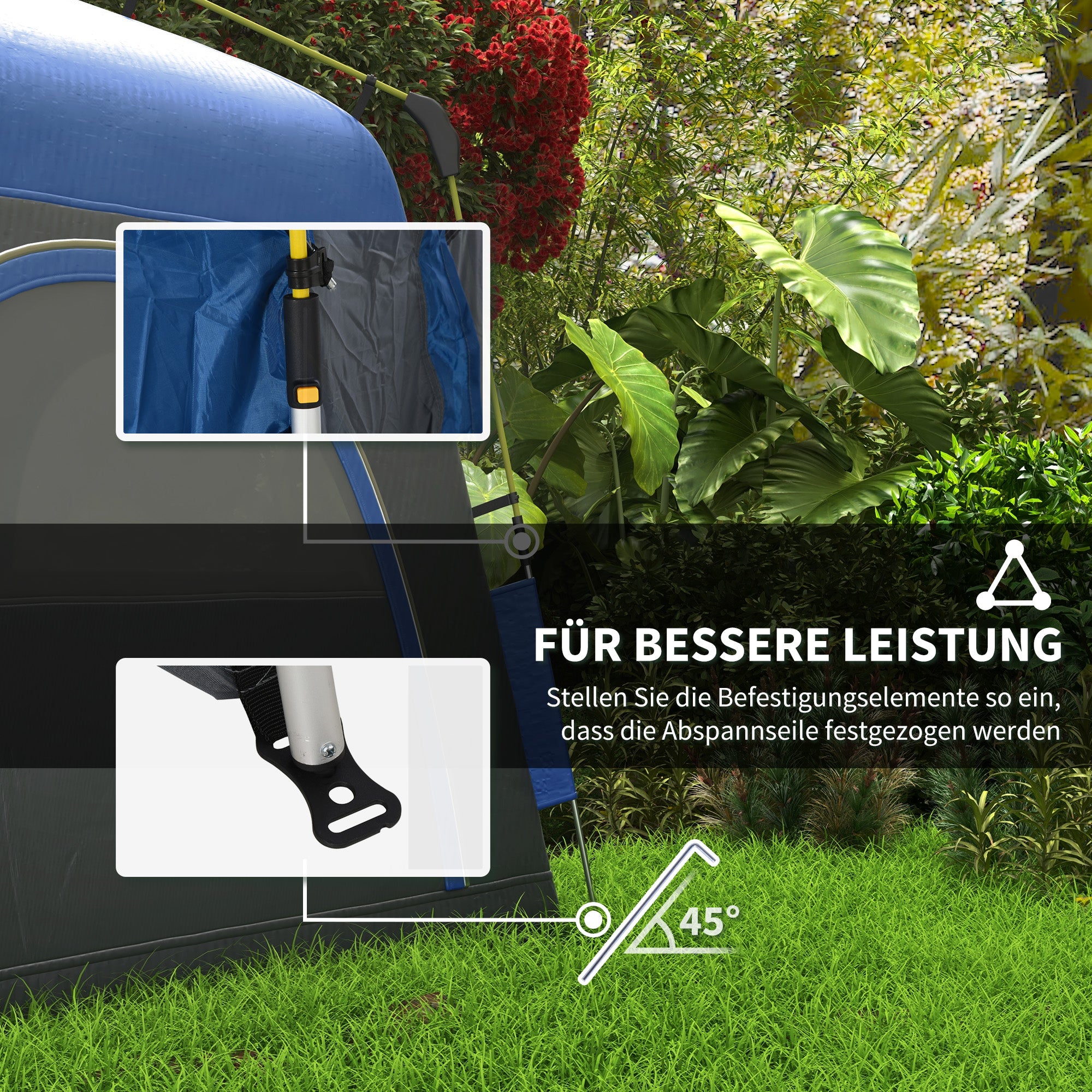 Outsunny Pop Up Kuppelzelt für 4 Personen leicht, stabil wasserdicht UV 50+ mit Haken Tür Fenster, Bodenplane