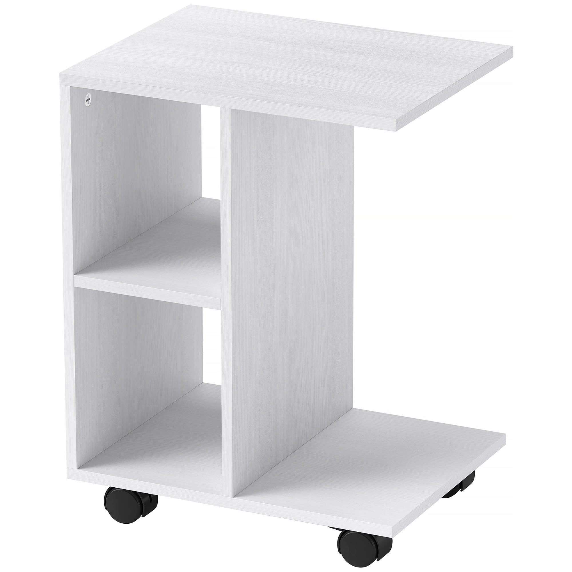 HOMCOM Beistelltisch in C-Form, Kaffeetisch, Couchtisch, Eckschreibtisch, mit Rollen, E1-Spanplatte, 45 x 35 x 58 cm, Weiß
