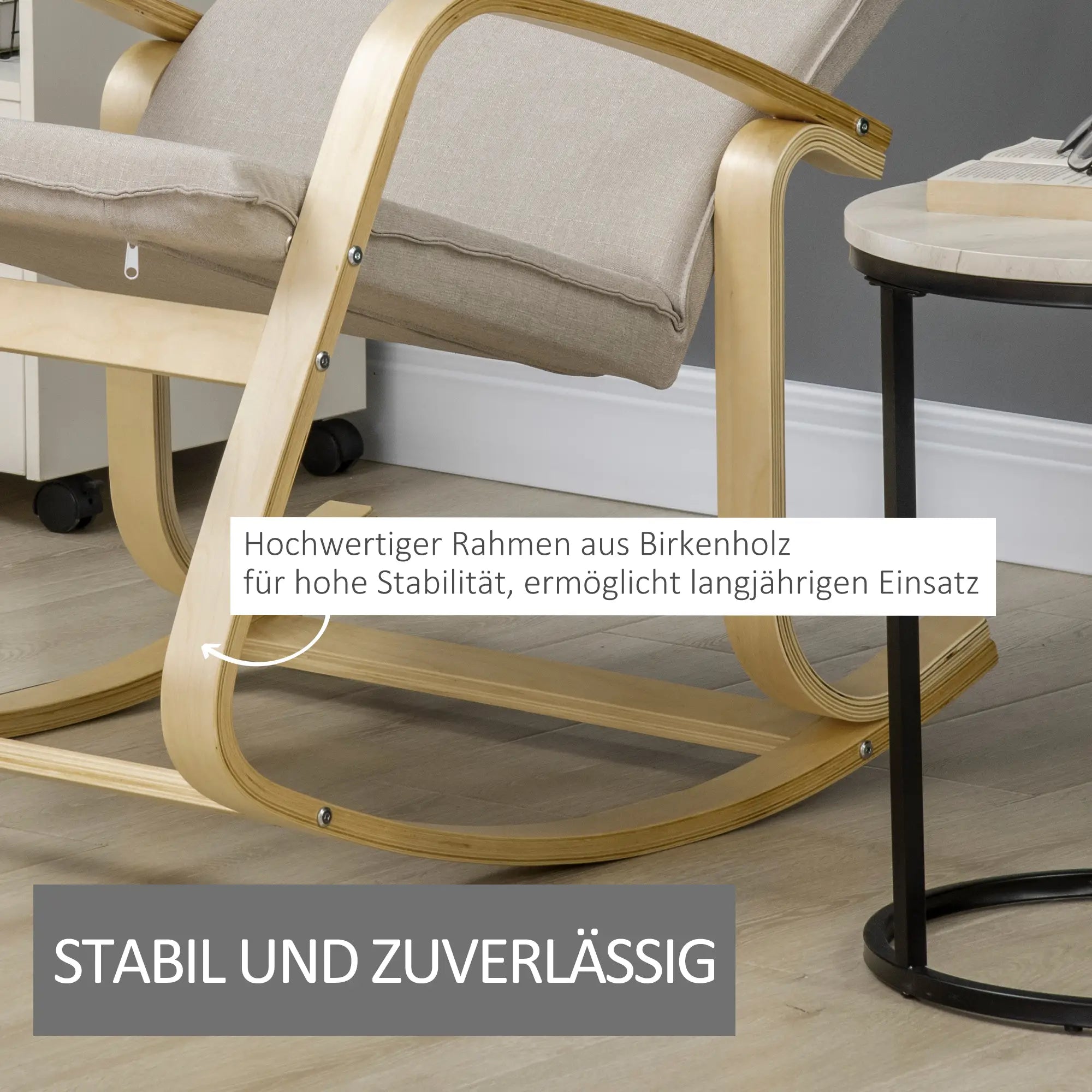 HOMCOM Schaukelstuhl Relaxsessel mit Kopfstütze Massivholz