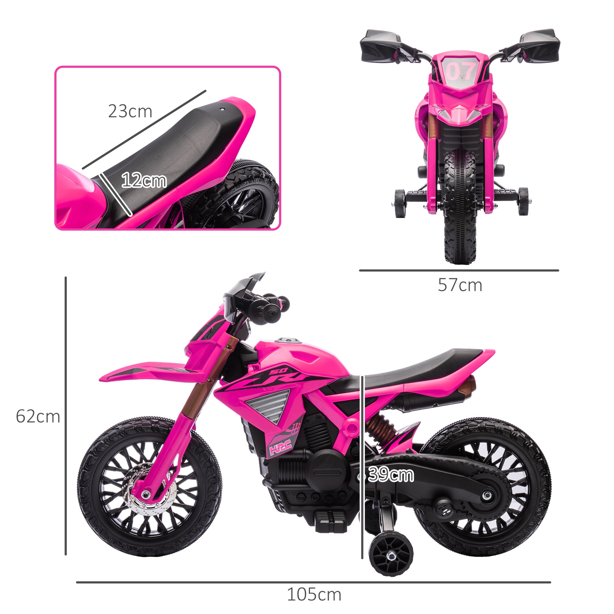 AIYAPLAY Elektro-Motorrad für Kinder, 12V Kindermotorrad mit Stützrädern, Kinderfahrzeug mit Hupe und Startgeräusch, 3 km/h, Rosa