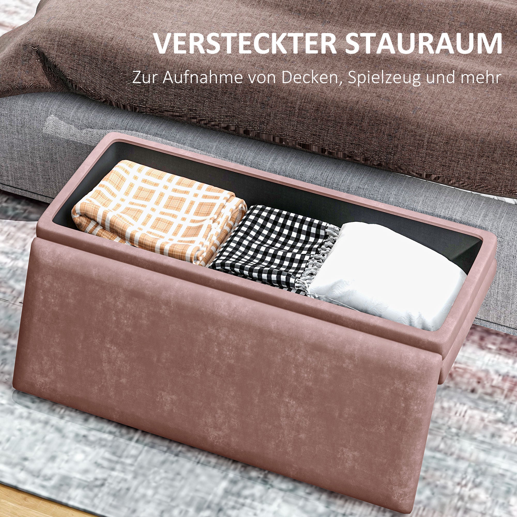 HOMCOM Sitzbank Polsterbank, mit Stauraum, Stahl, 100 x 37,5 x 42 cm, Rosa