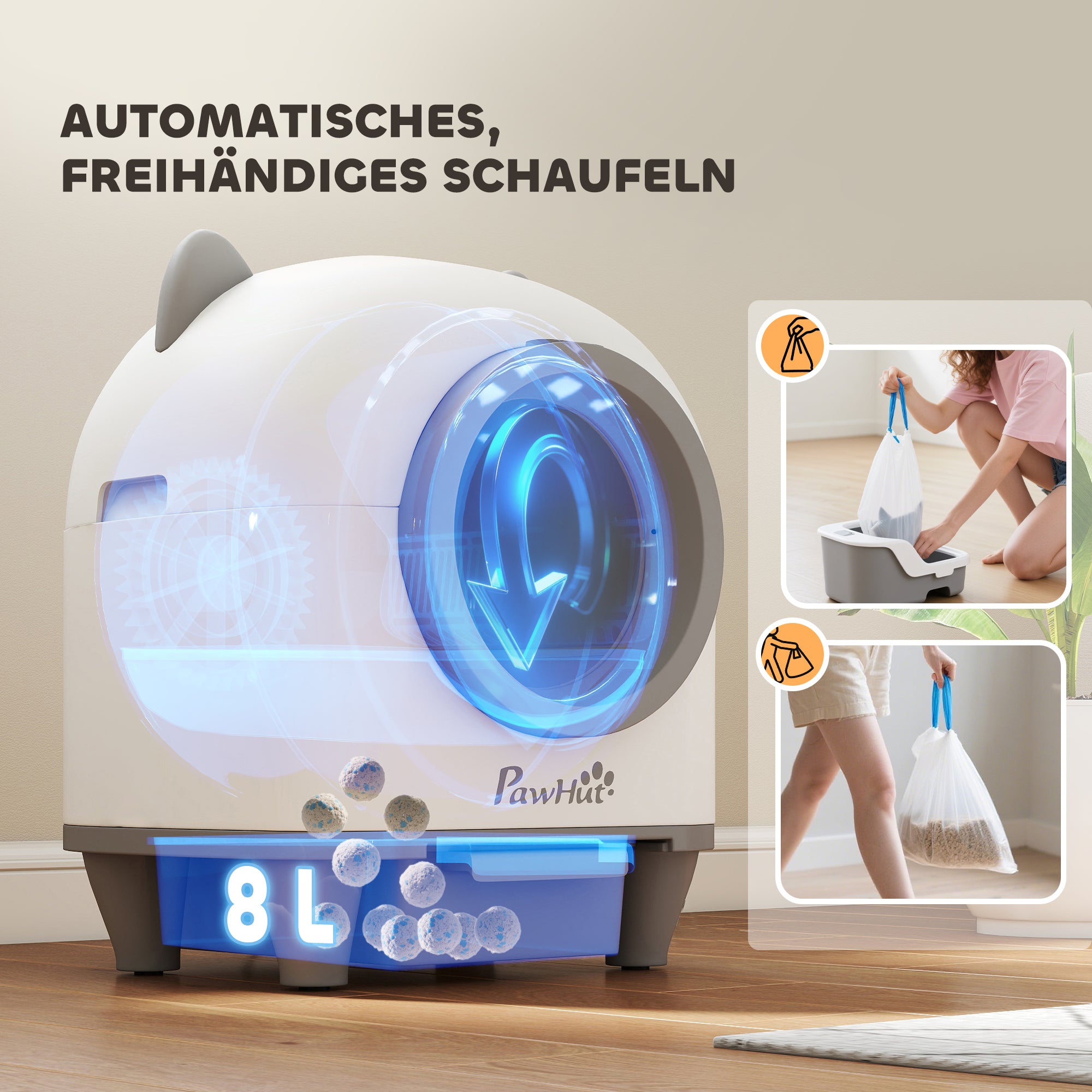 PawHut Selbstreinigende Katzentoilette mit App-Steuerung 80 L Geruchsbeseitigung für Mehrere Katzen