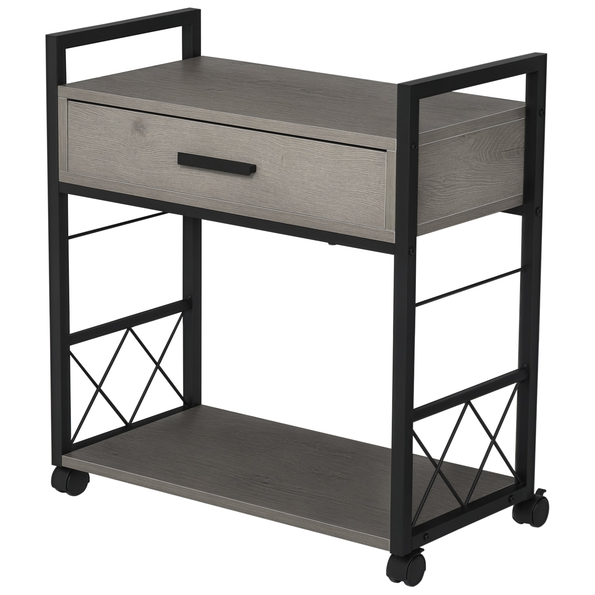 HOMCOM Beistelltisch Servierwagen mit Rädern Küchenwagen Kaffeetisch mit Schublade Ablage Sideboard beweglich Grau Spanplatte 60 x 30 x 65 cm