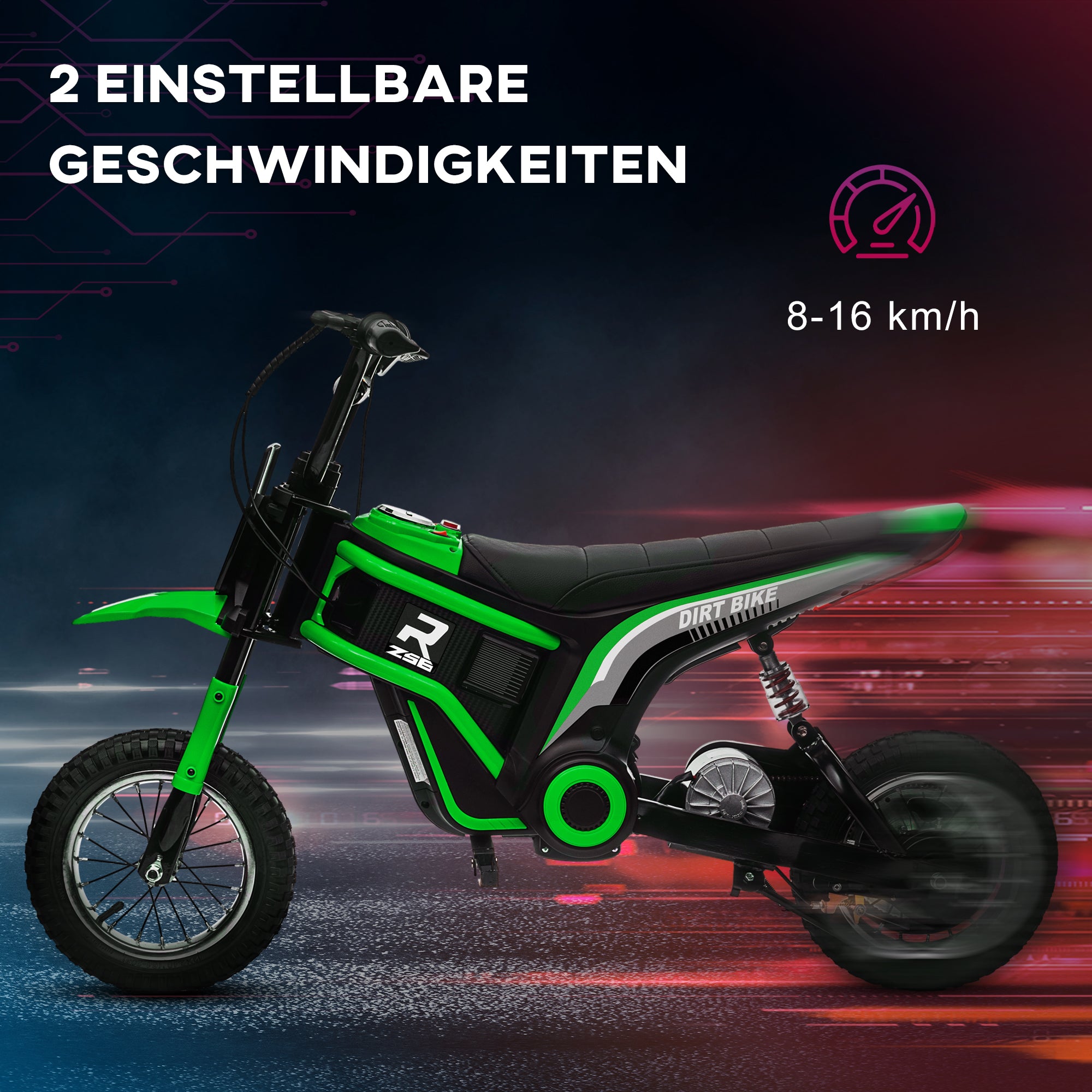 HOMCOM Elektro-Kindermotorrad, 24V Motor, einstellbare Geschwindigkeit, Musik & Lichter, Grün