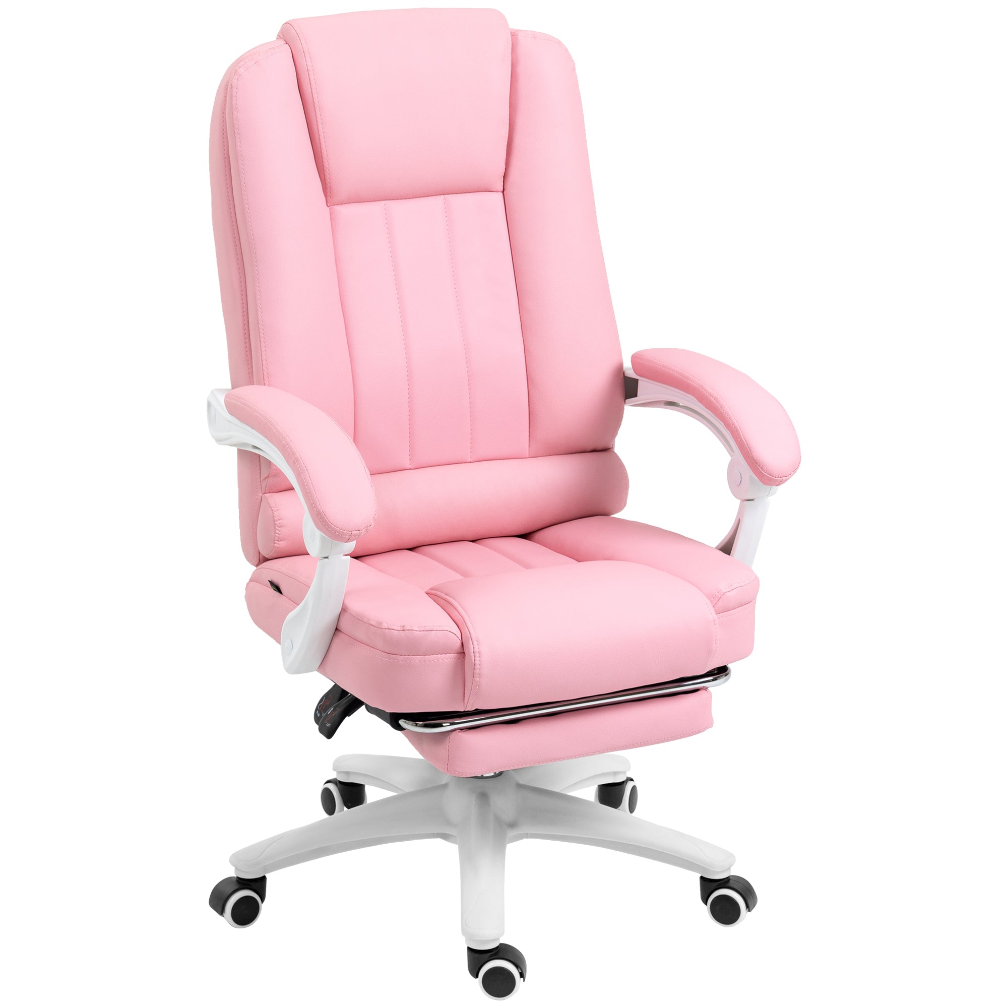 Vinsetto Bürostuhl mit Fußstütze, verstellbare Rückenlehne, höhenverstellbar, 5 Rollen, Rosa + Weiß