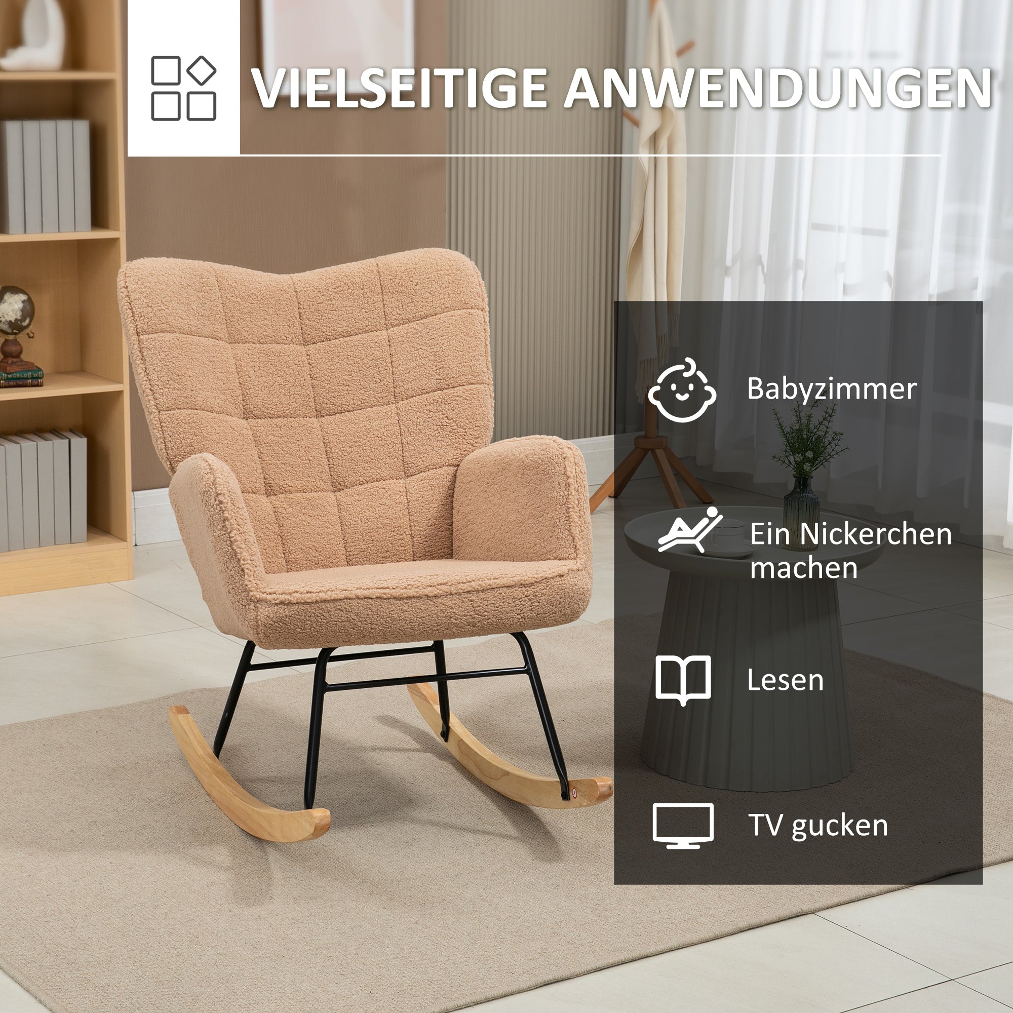 HOMCOM Schaukelstuhl im Retro-Design, Massivholz, Sessel, Relaxsessel, 98 cm x 71 cm x 101 cm, Braun