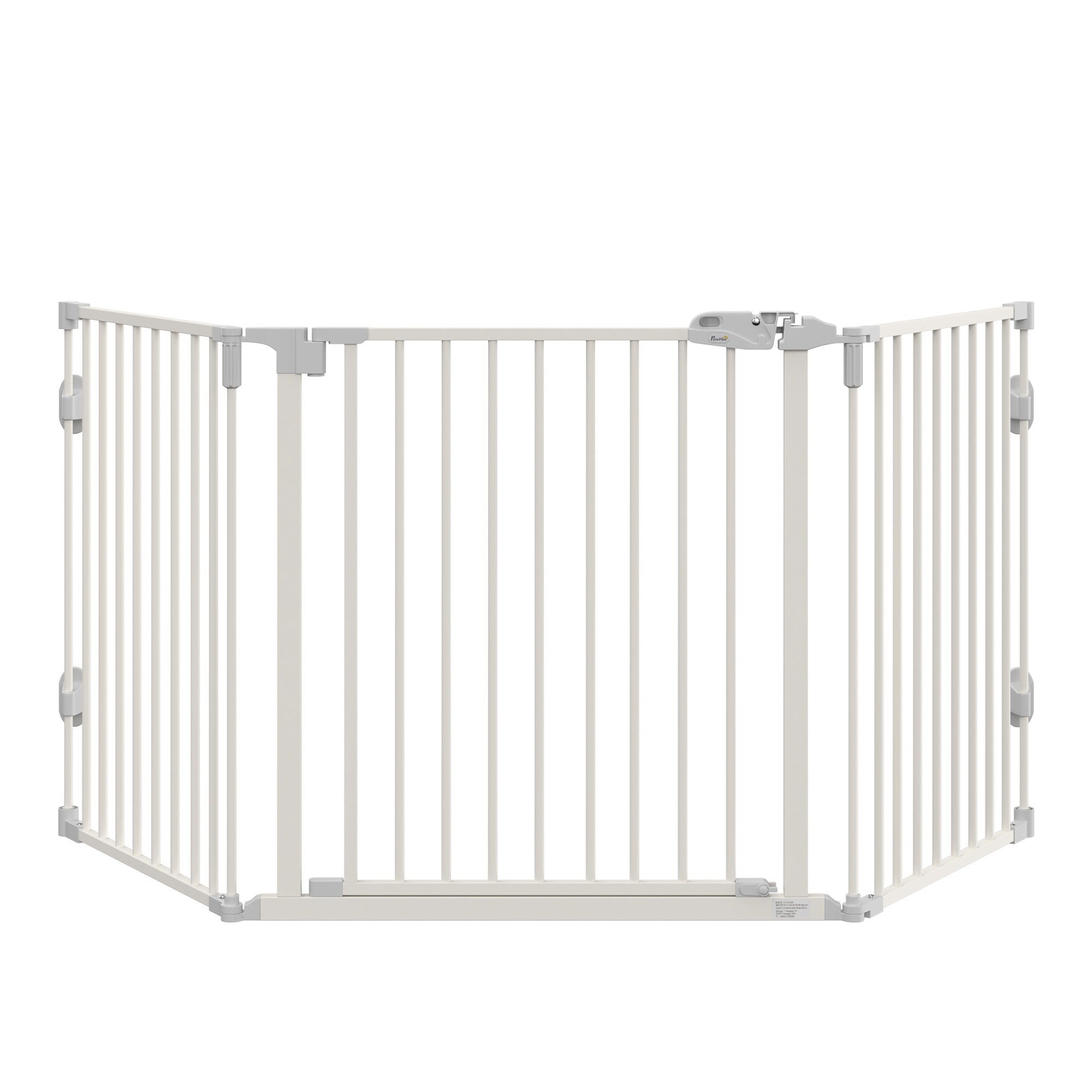 PawHut Hunde Absperrgitter Türschutzgitter Haustierschutzgitter verstellbar klappbar Kamingitter mit automatische schließenden Tür 3 Paneele für Ofen Wandmontage/Freistehend Weiß 202,5 x 76 cm