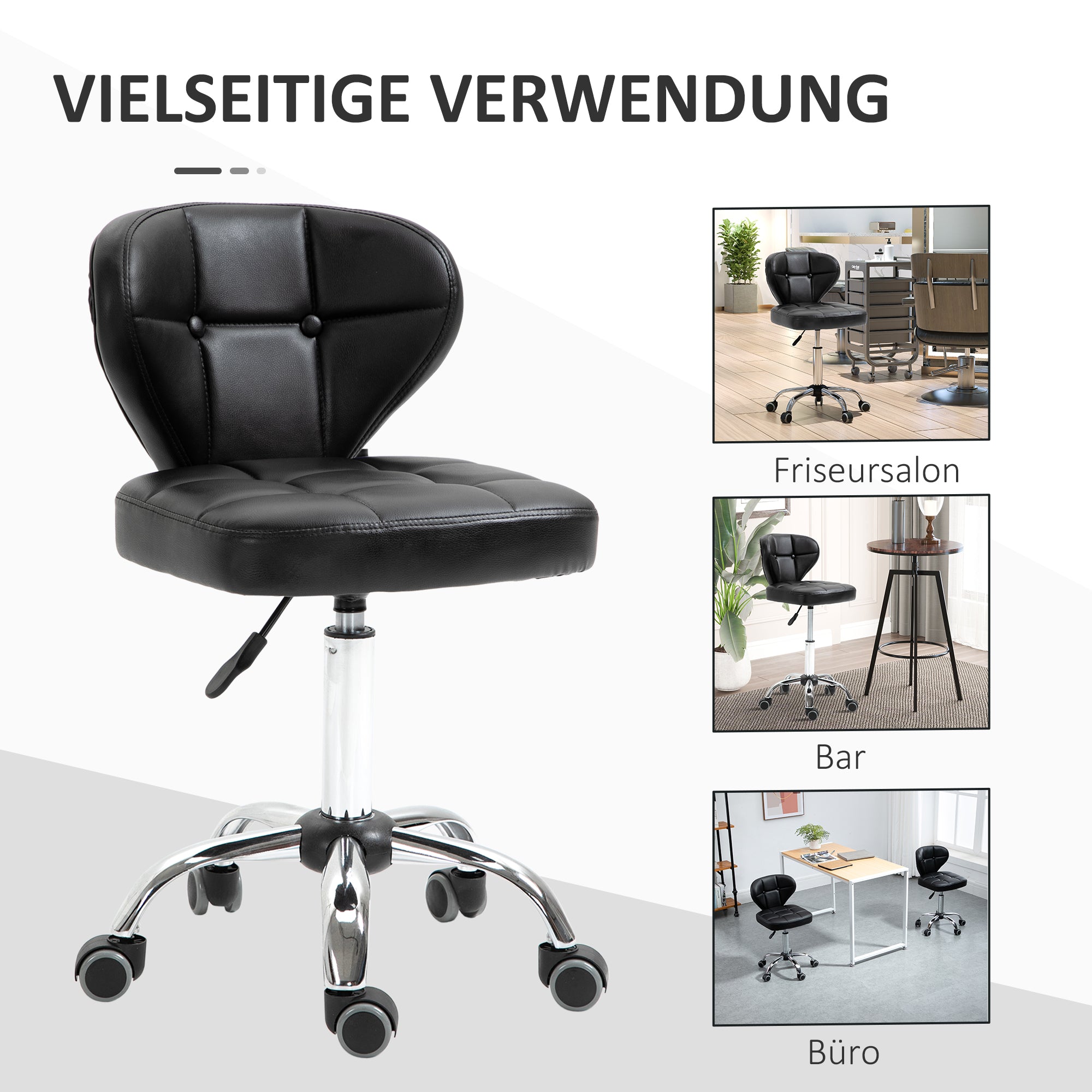 HOMCOM 2er-Set Arbeitshocker mit Rückenlehne Rollhocker aus Kunstleder Drehhocker mit Lehne Kosmetikhocker Rollhocker Bürohocker 72-87 cm höhenverstellbar Büro Dunkelgrau 45 x 47 x 72-87 cm