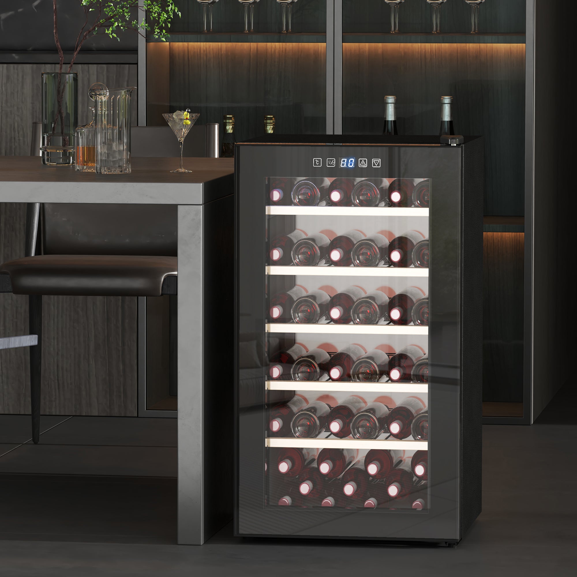 HOMCOM Weinkühlschrank für 41 Weinflaschen, 91 Liter Kapazität, Getränkekühlschrank mit LED-Anzeige, Touchscreen, Schwarz