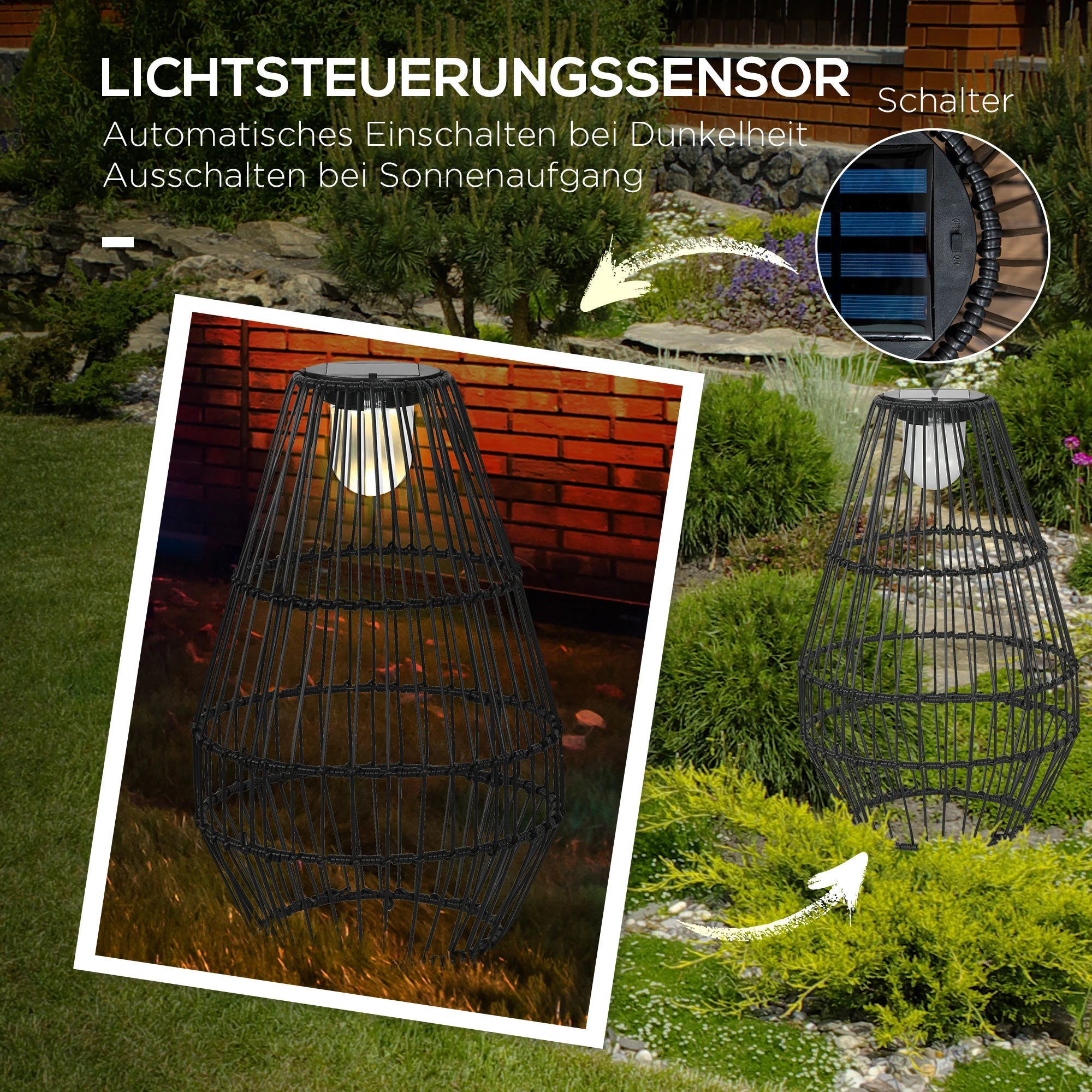 Outsunny Solar Gartenleuchte Rattanoptik warmweiß LED Außen
