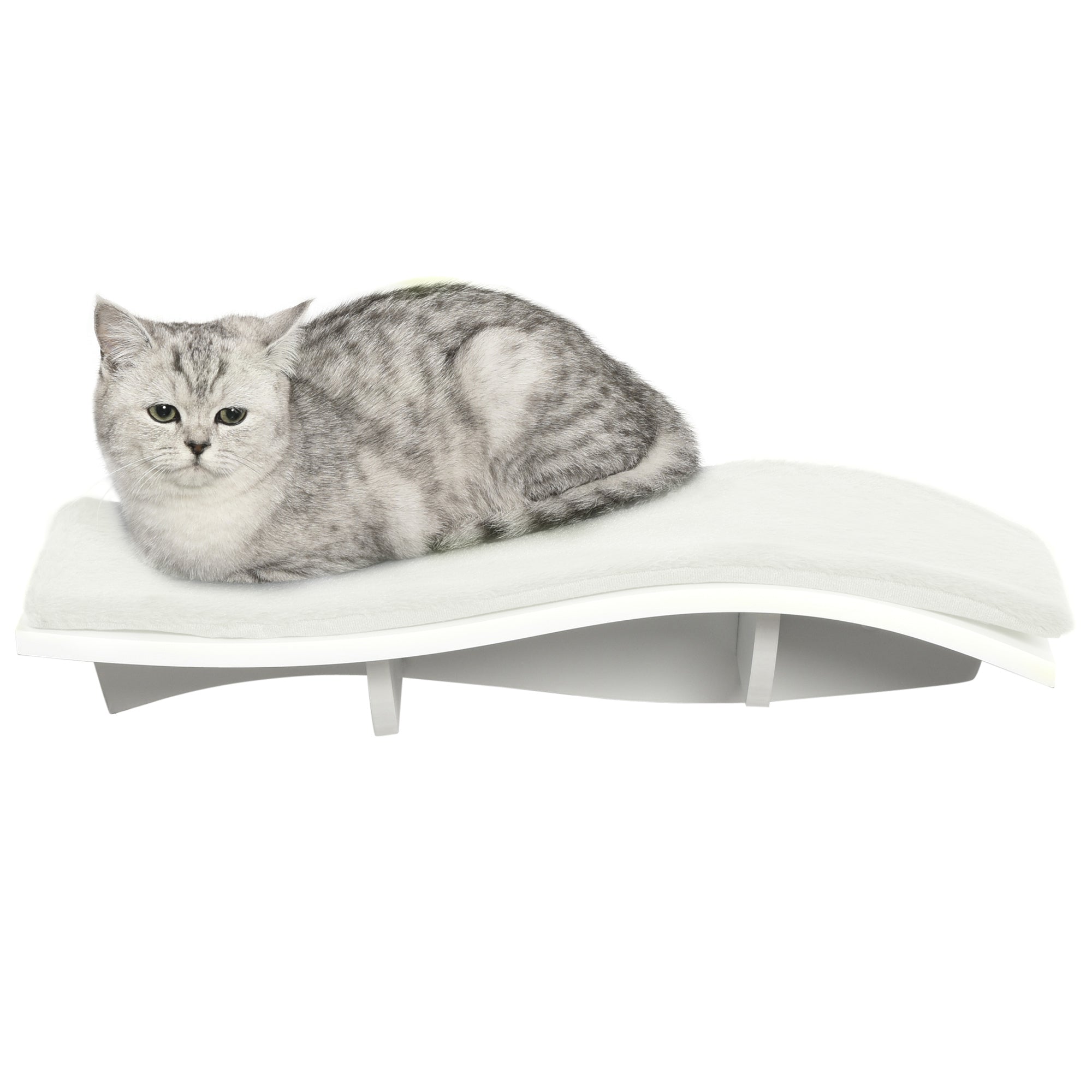 PawHut Katzen Kletterwand Katzenhängematte Katzenbett Wand Katzenregal Wandmontage Katzenmöbel Plüsch MDF Weiß 53 x 28 x 12 cm