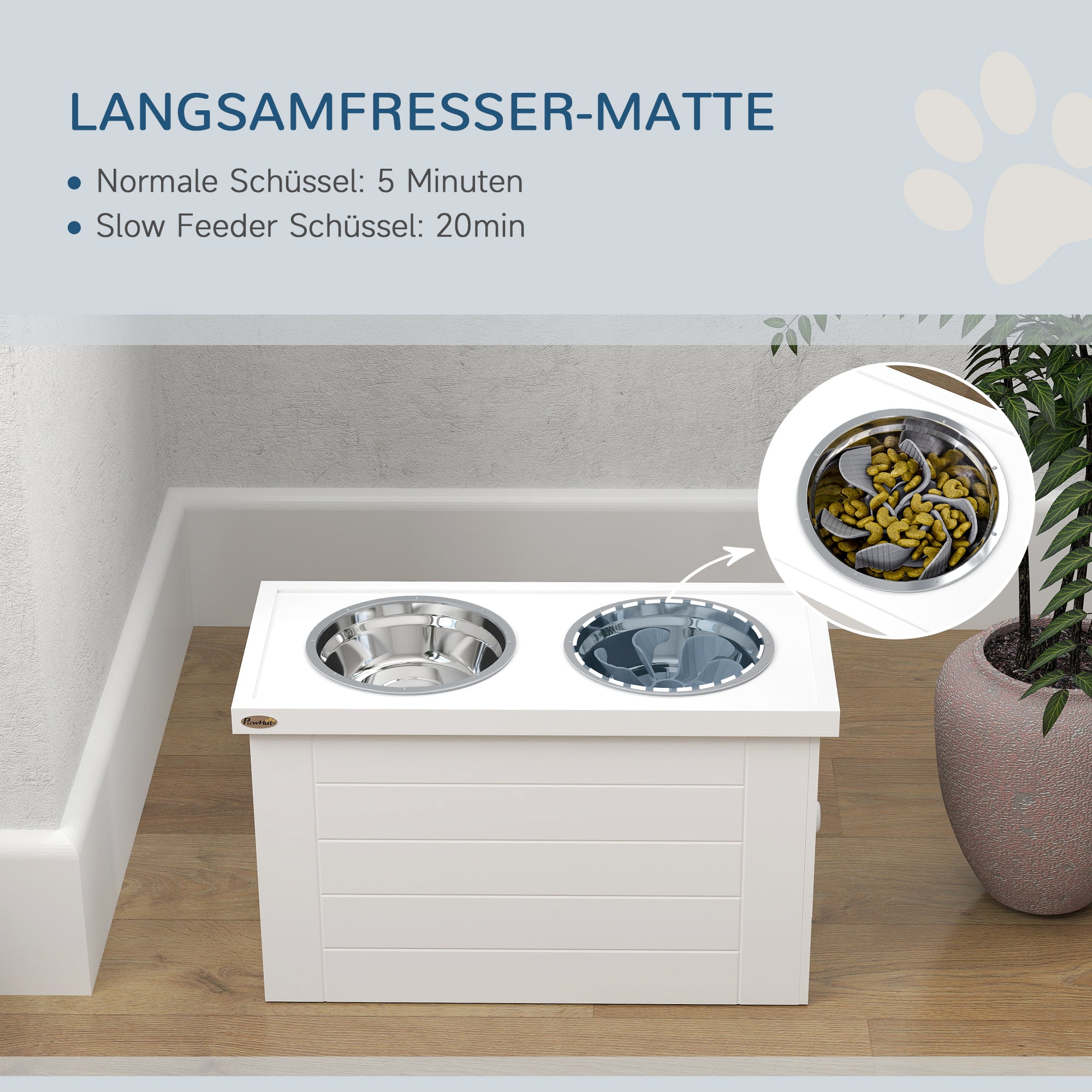 PawHut 2-in-1 Erhöhter Hundenapf Höhenverstellbar Futternapf mit Ständer 2 x 2L Edelstahlnäpfen Weiß