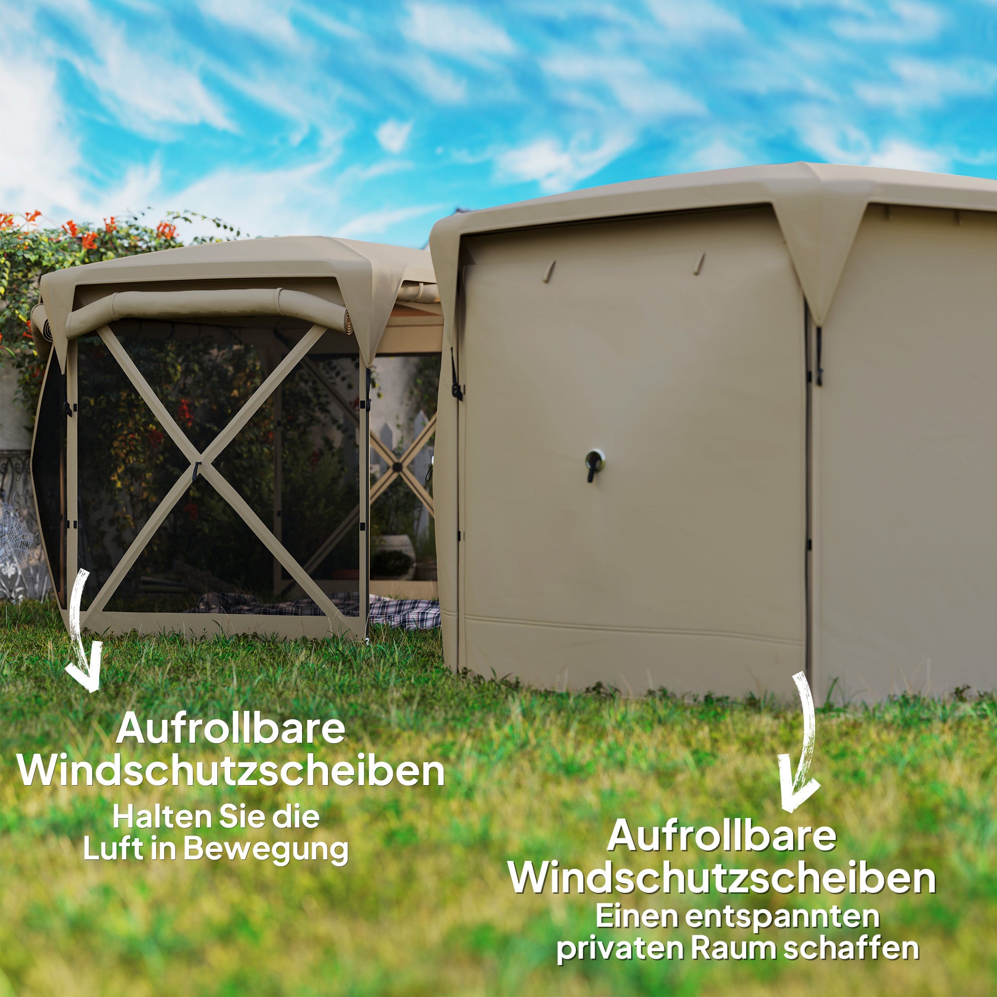 Outsunny 3 x 3,5 Pop-up-Gartenzelt mit UPF30+ Schutz, Netzwände, Tragetasche, für Gartenpartys, Camping, Khaki